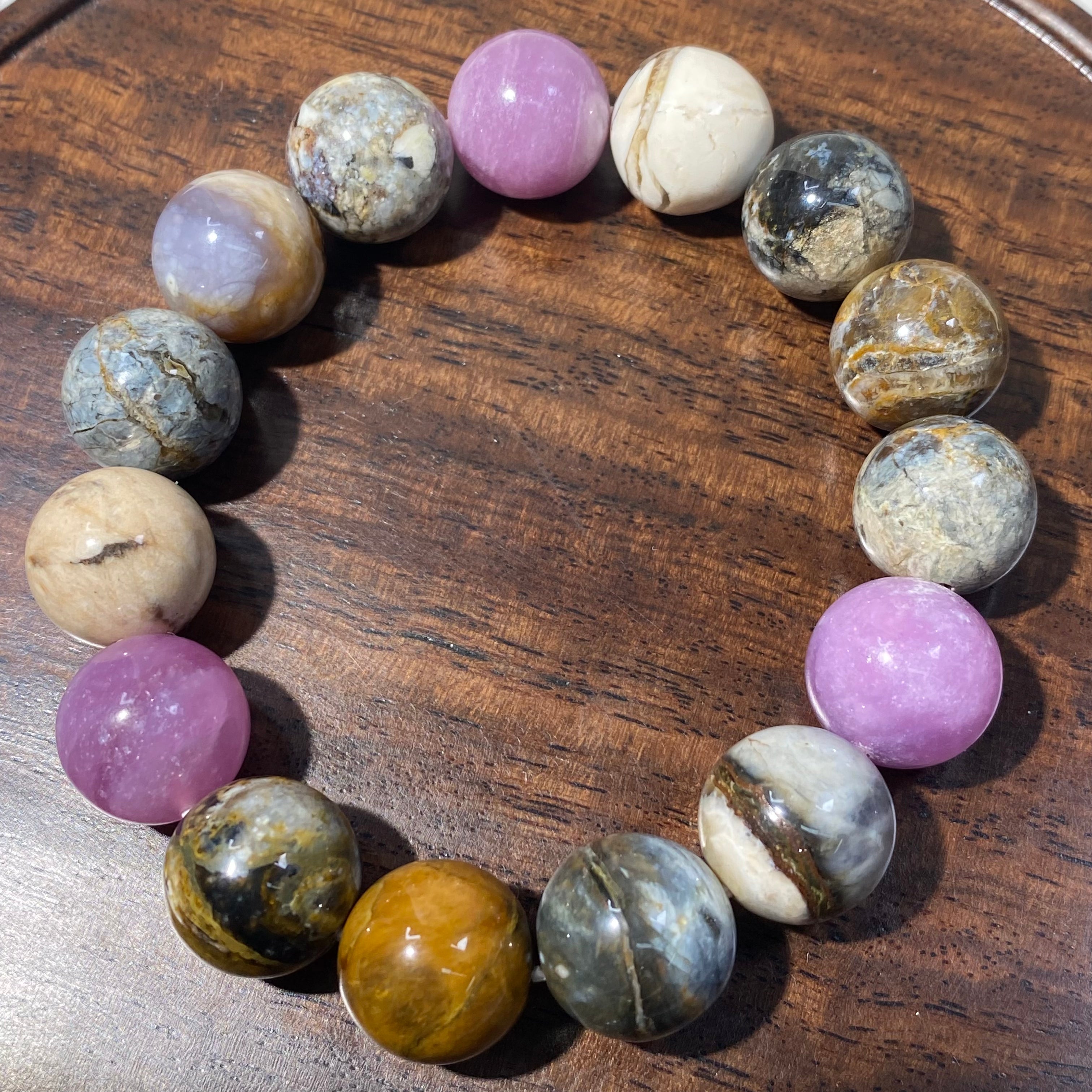 Natural Multicolor Australian Opal Round Bead Stretch Bracelet, Bead Size 14.2mm, Fits 16cm Wrist