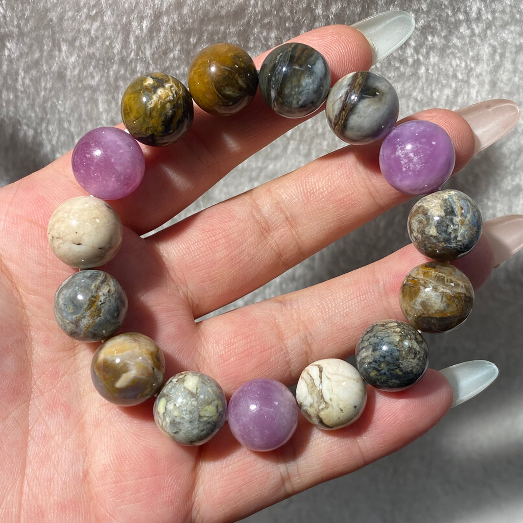 Natural Multicolor Australian Opal Round Bead Stretch Bracelet, Bead Size 14.2mm, Fits 16cm Wrist