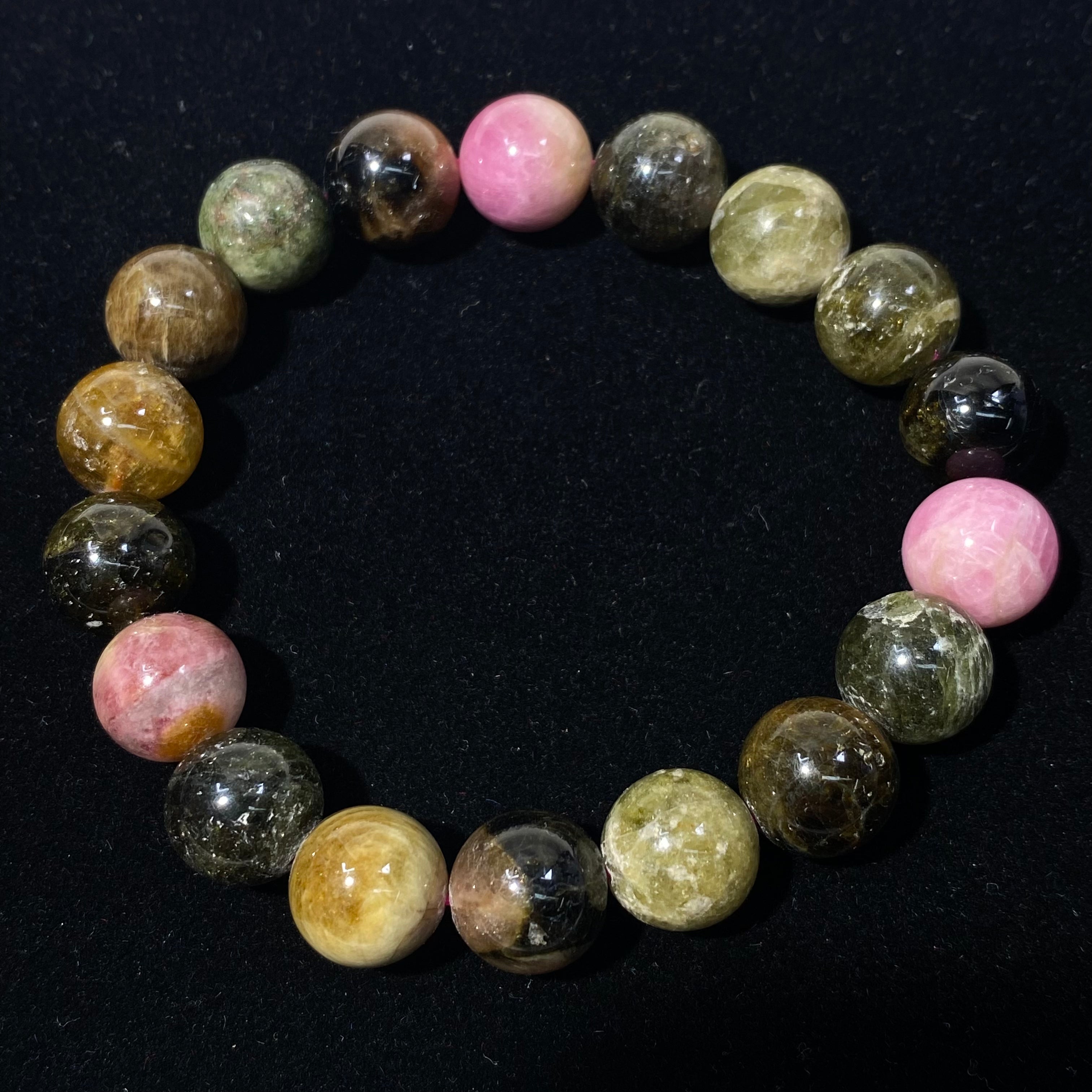 Tourmaline Round Bead Stretch Bracelet, Bead Size 11.6mm, Fits 17cm Wrist