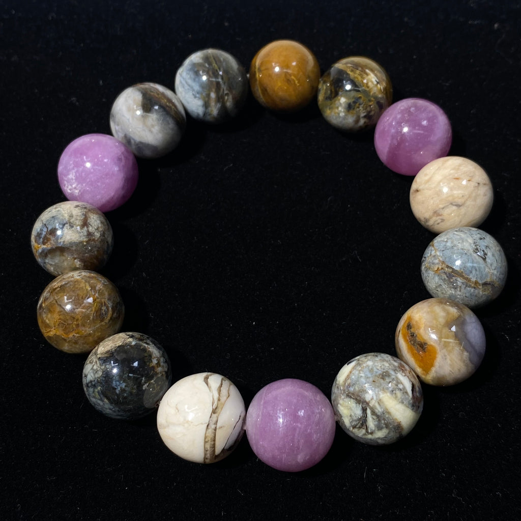Natural Multicolor Australian Opal Round Bead Stretch Bracelet, Bead Size 14.2mm, Fits 16cm Wrist