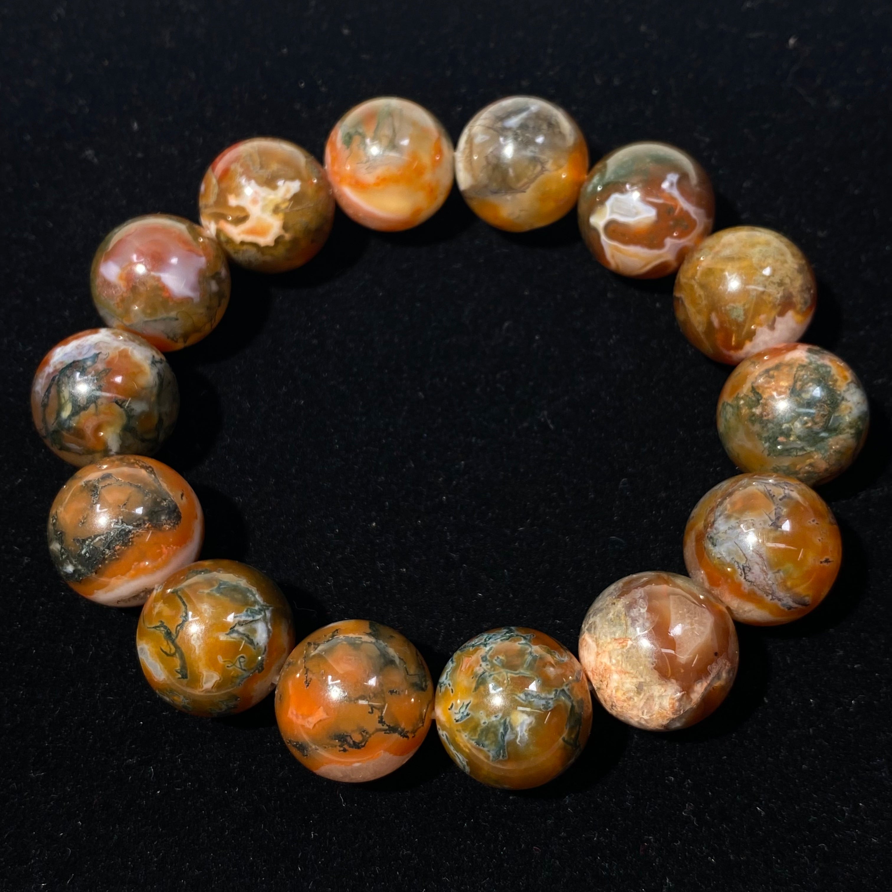Natural Moss Agate Round Bead Stretch Bracelet, Bead Size 15.2mm, Fits 16cm Wrist