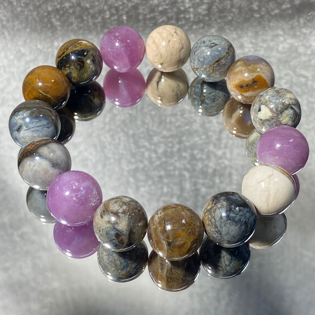 Natural Multicolor Australian Opal Round Bead Stretch Bracelet, Bead Size 14.2mm, Fits 16cm Wrist