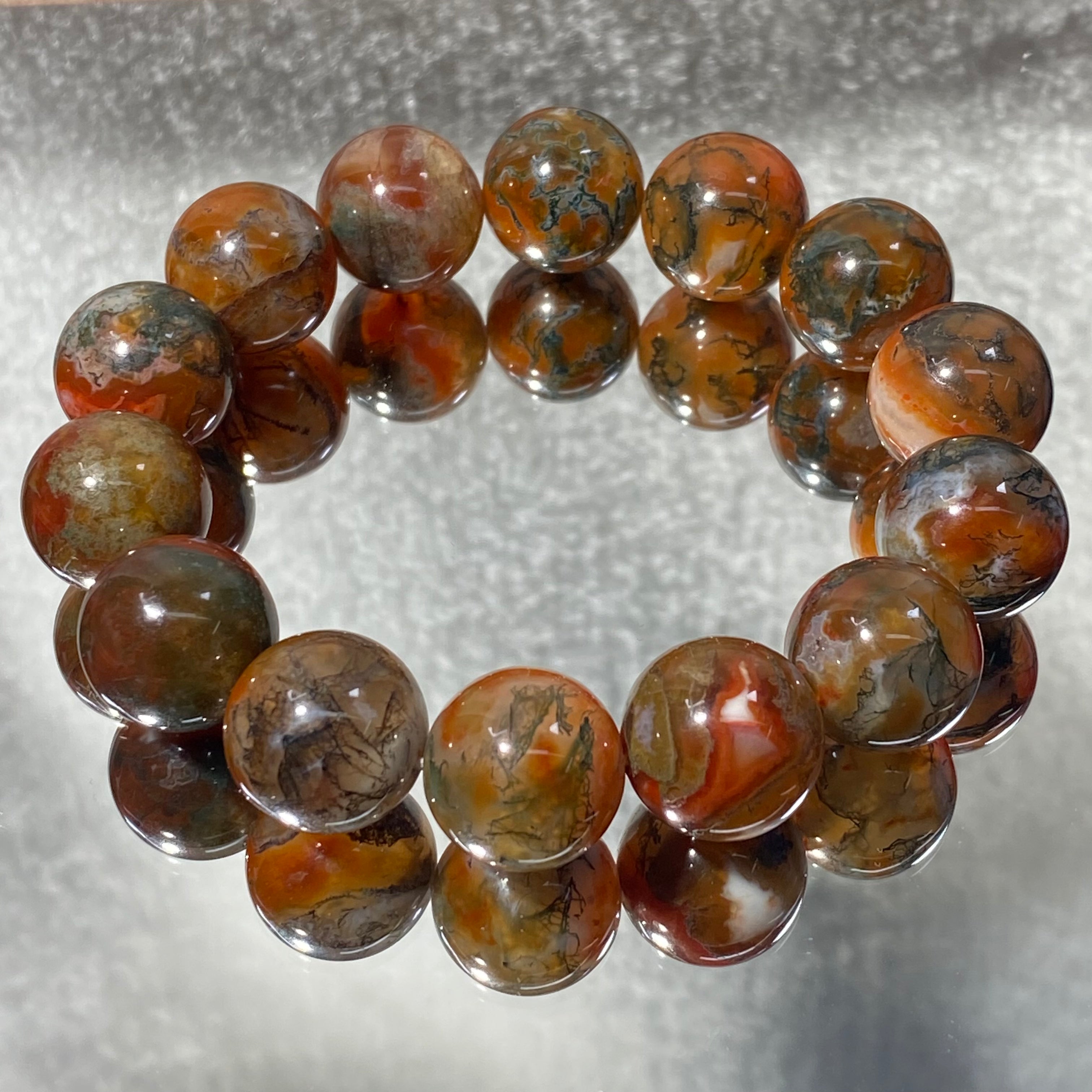 Natural Moss Agate Round Bead Stretch Bracelet, Bead Size 15.2mm, Fits 16cm Wrist