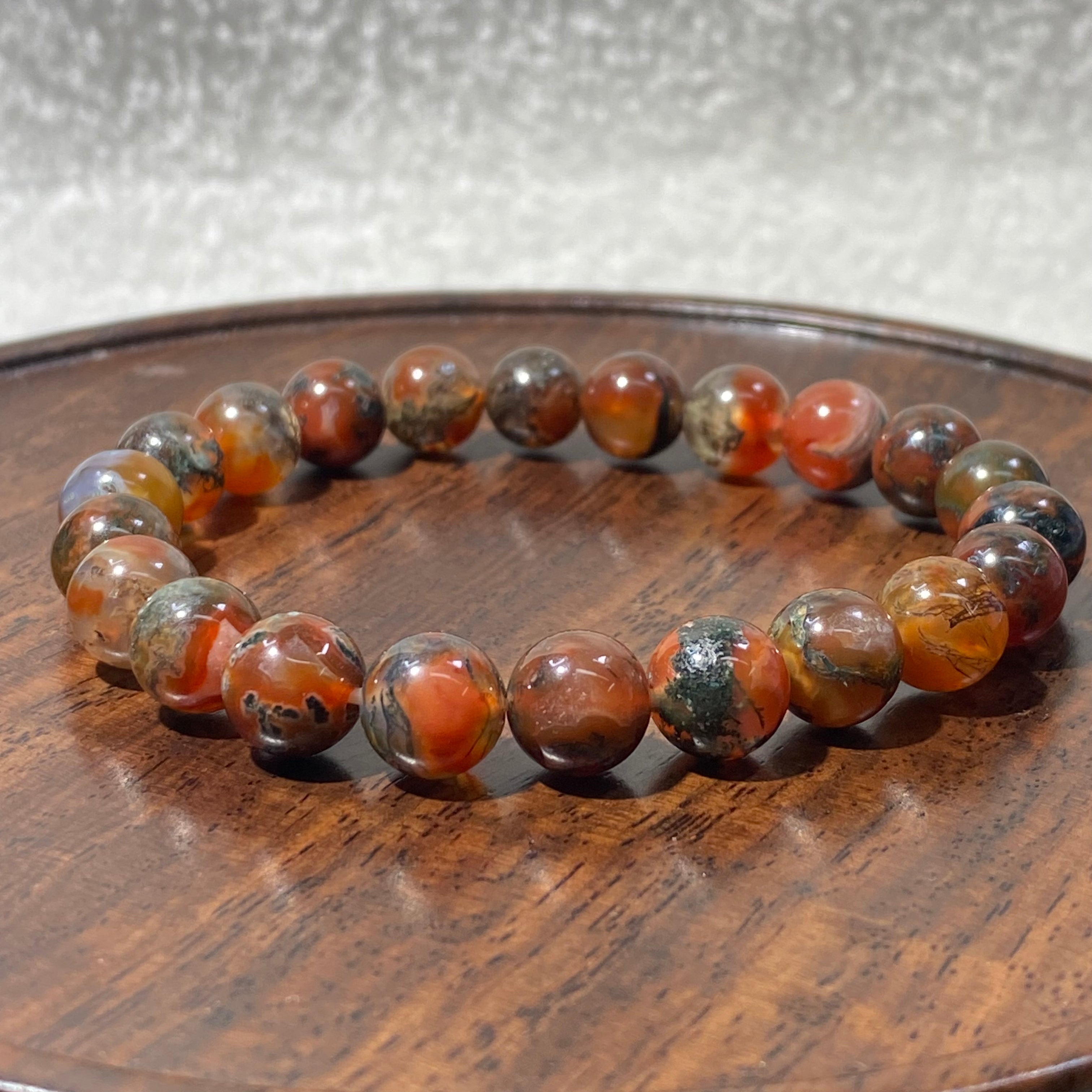 Natural Moss Agate Round Bead Stretch Bracelet, Bead Size 8.9mm, Fits 16cm Wrist