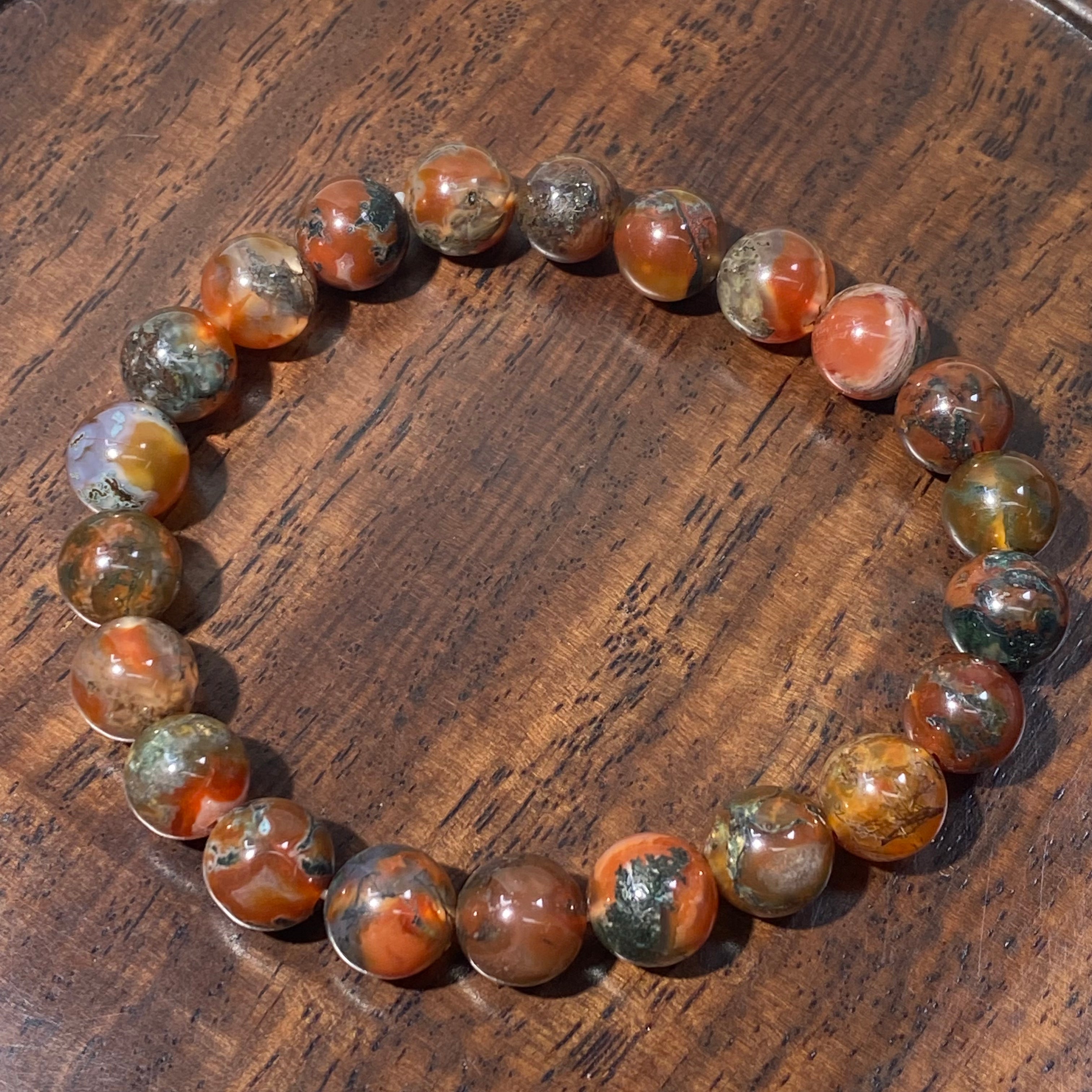 Natural Moss Agate Round Bead Stretch Bracelet, Bead Size 8.9mm, Fits 16cm Wrist