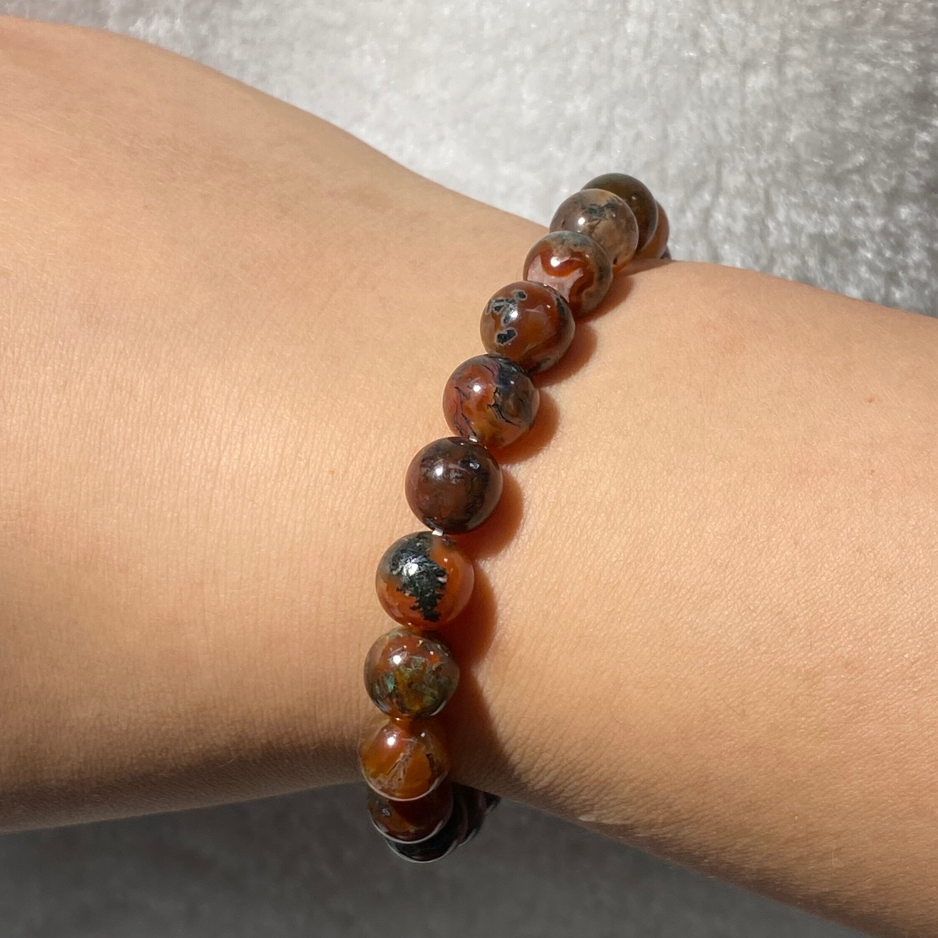 Natural Moss Agate Round Bead Stretch Bracelet, Bead Size 8.9mm, Fits 16cm Wrist