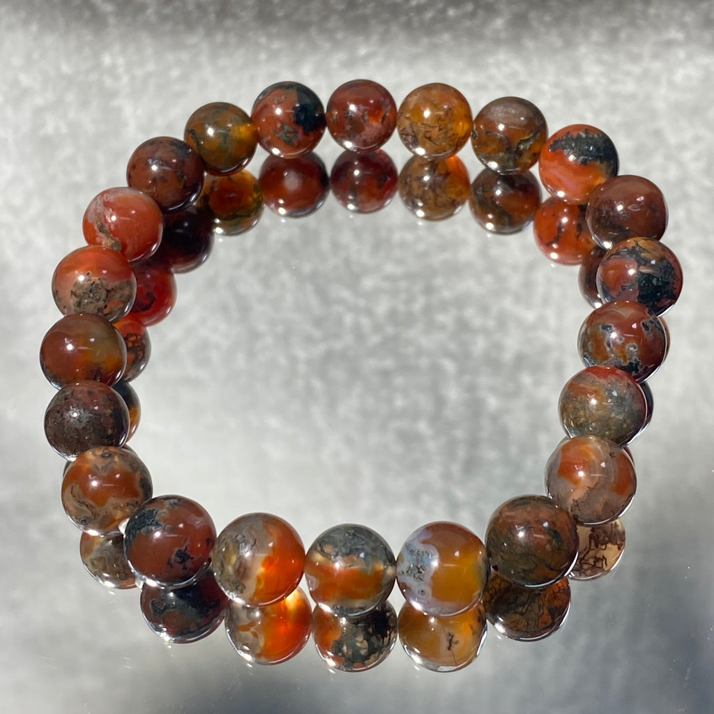 Natural Moss Agate Round Bead Stretch Bracelet, Bead Size 8.9mm, Fits 16cm Wrist