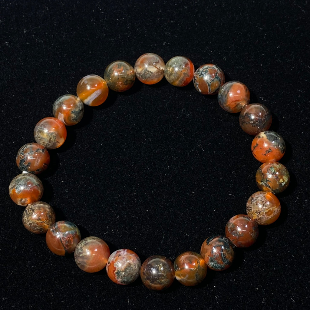 Natural Moss Agate Round Bead Stretch Bracelet, Bead Size 8.9mm, Fits 16cm Wrist