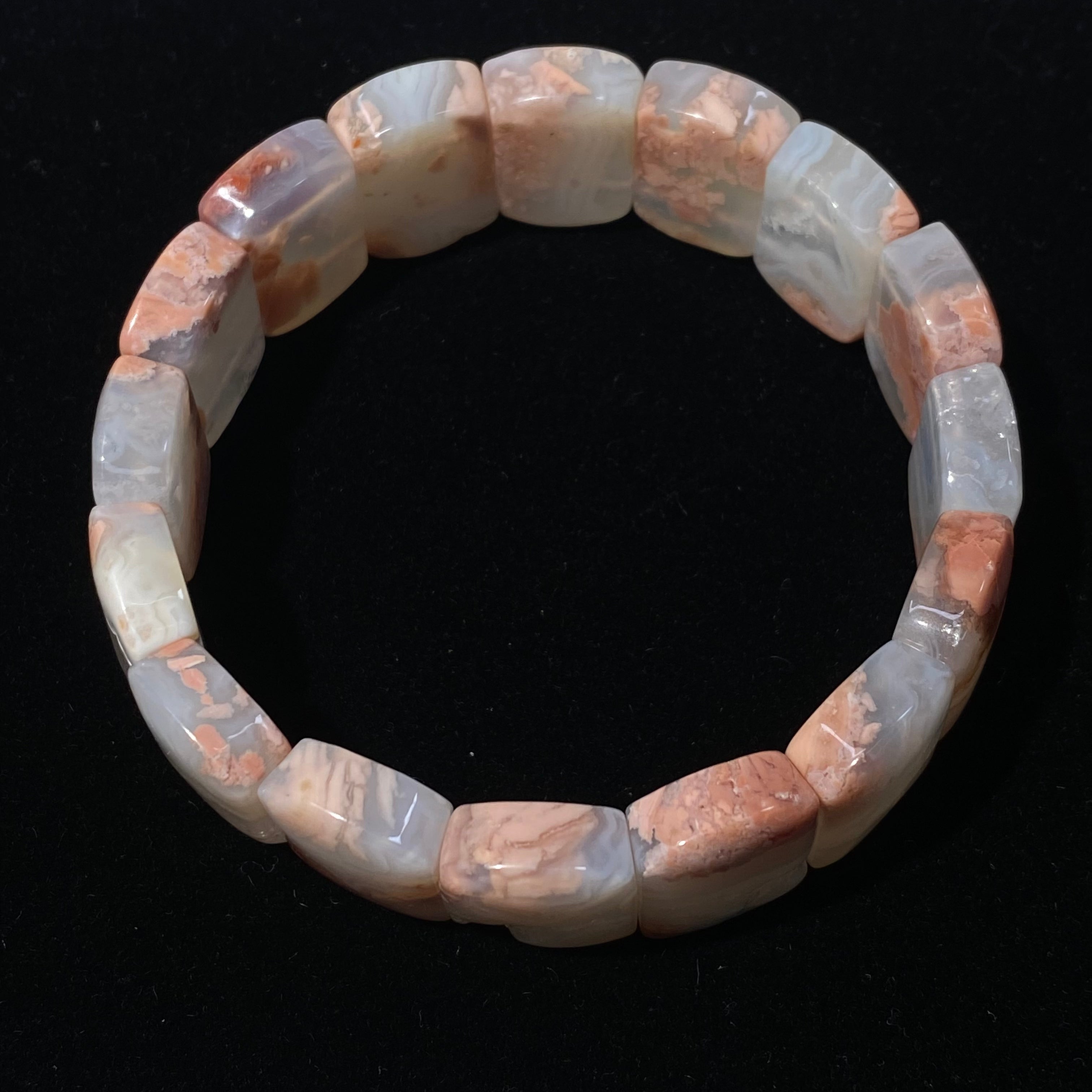 Natural Pink Agate Soft Bangle, Bead Size 18mm, Fits 17cm Wrist