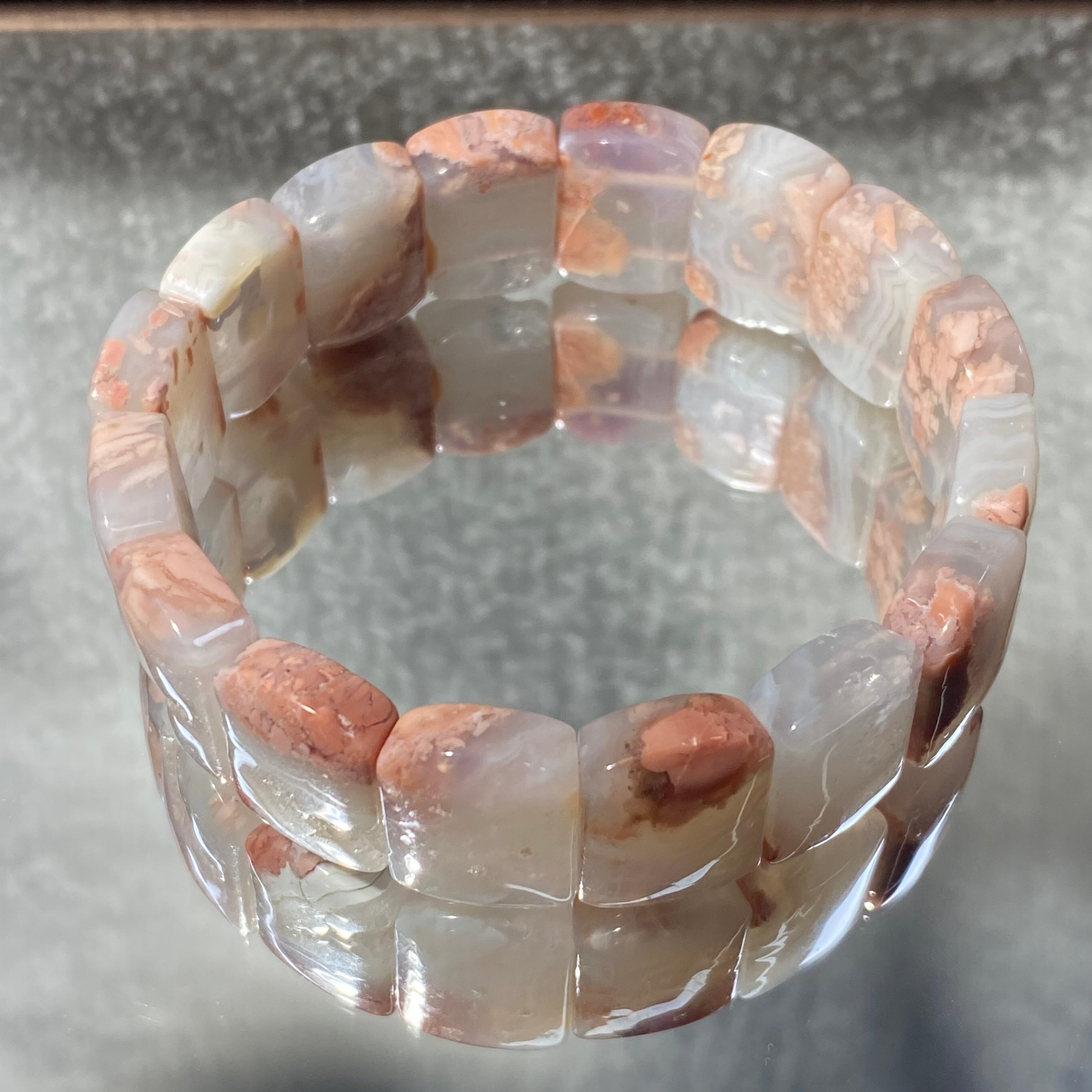Natural Pink Agate Soft Bangle, Bead Size 18mm, Fits 17cm Wrist