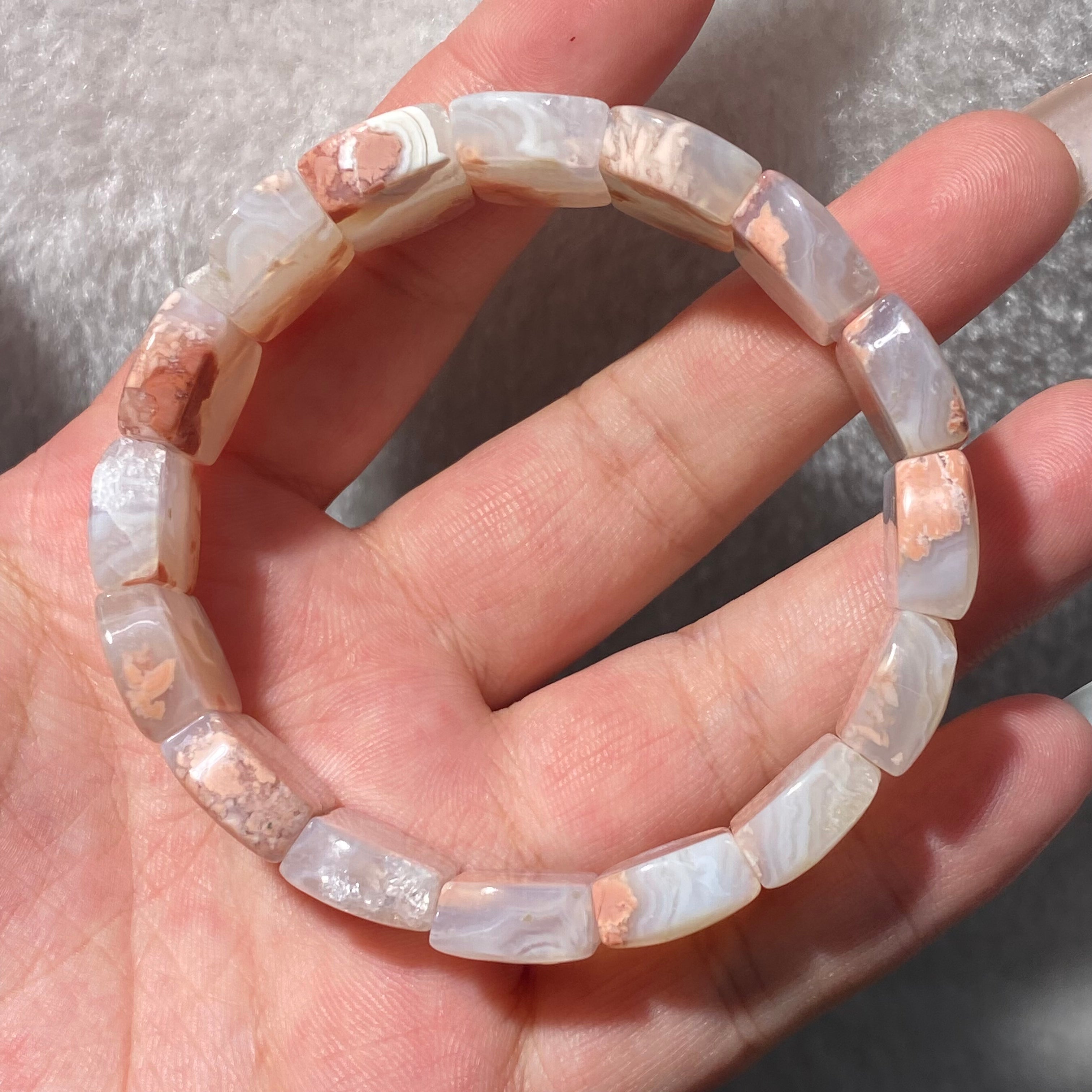 Natural Pink Agate Soft Bangle, Bead Size 18mm, Fits 17cm Wrist