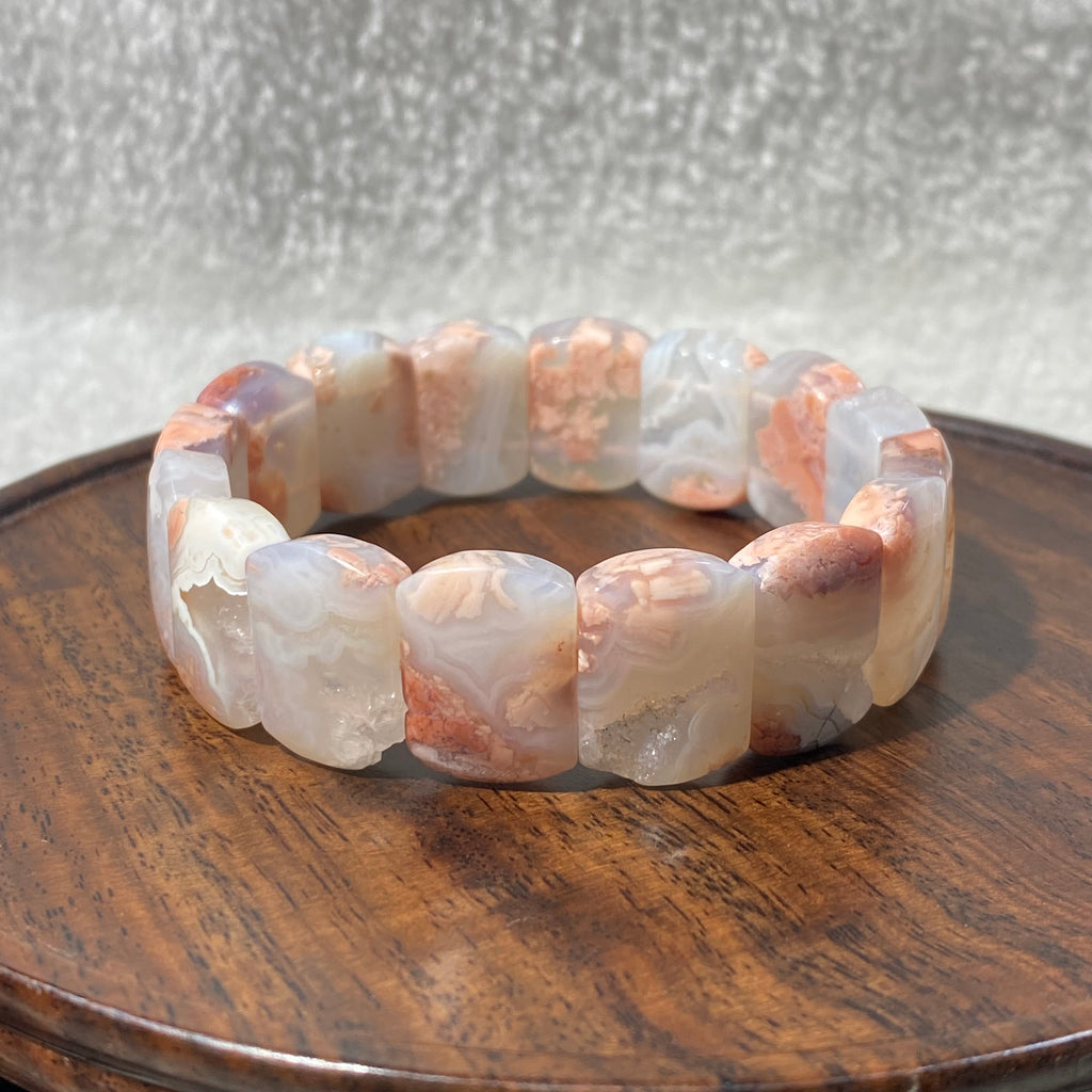 Natural Pink Agate Soft Bangle, Bead Size 18mm, Fits 17cm Wrist