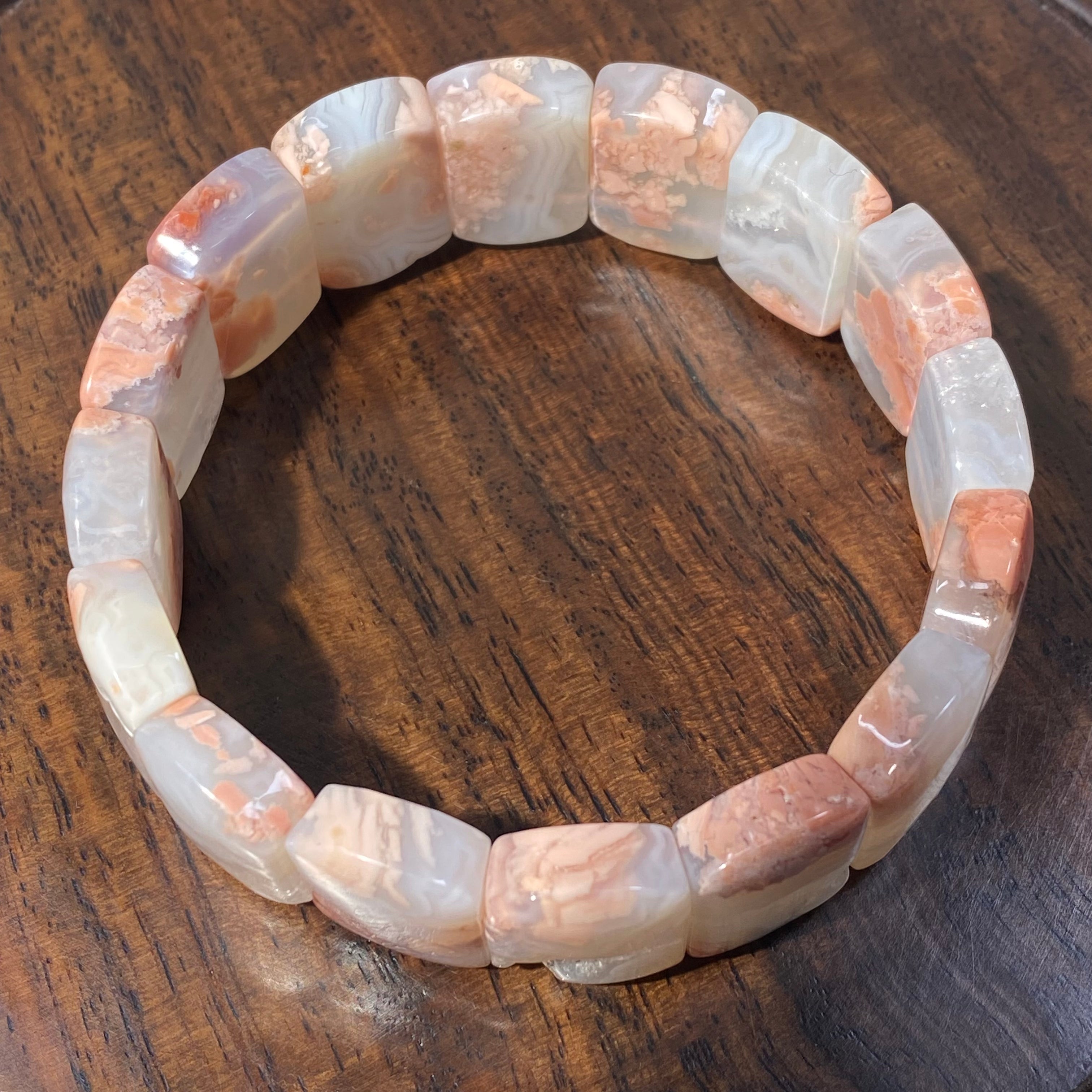Natural Pink Agate Soft Bangle, Bead Size 18mm, Fits 17cm Wrist