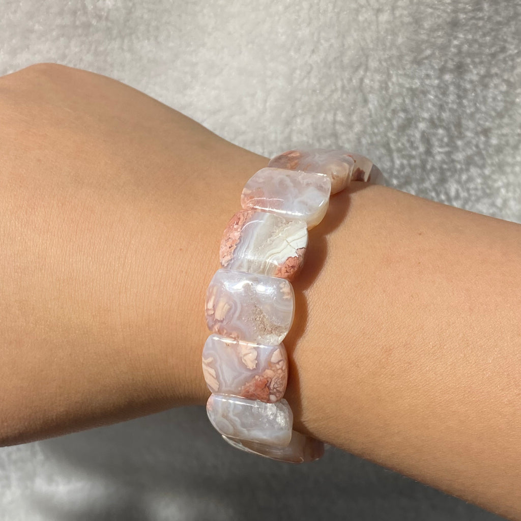Natural Pink Agate Soft Bangle, Bead Size 18mm, Fits 17cm Wrist