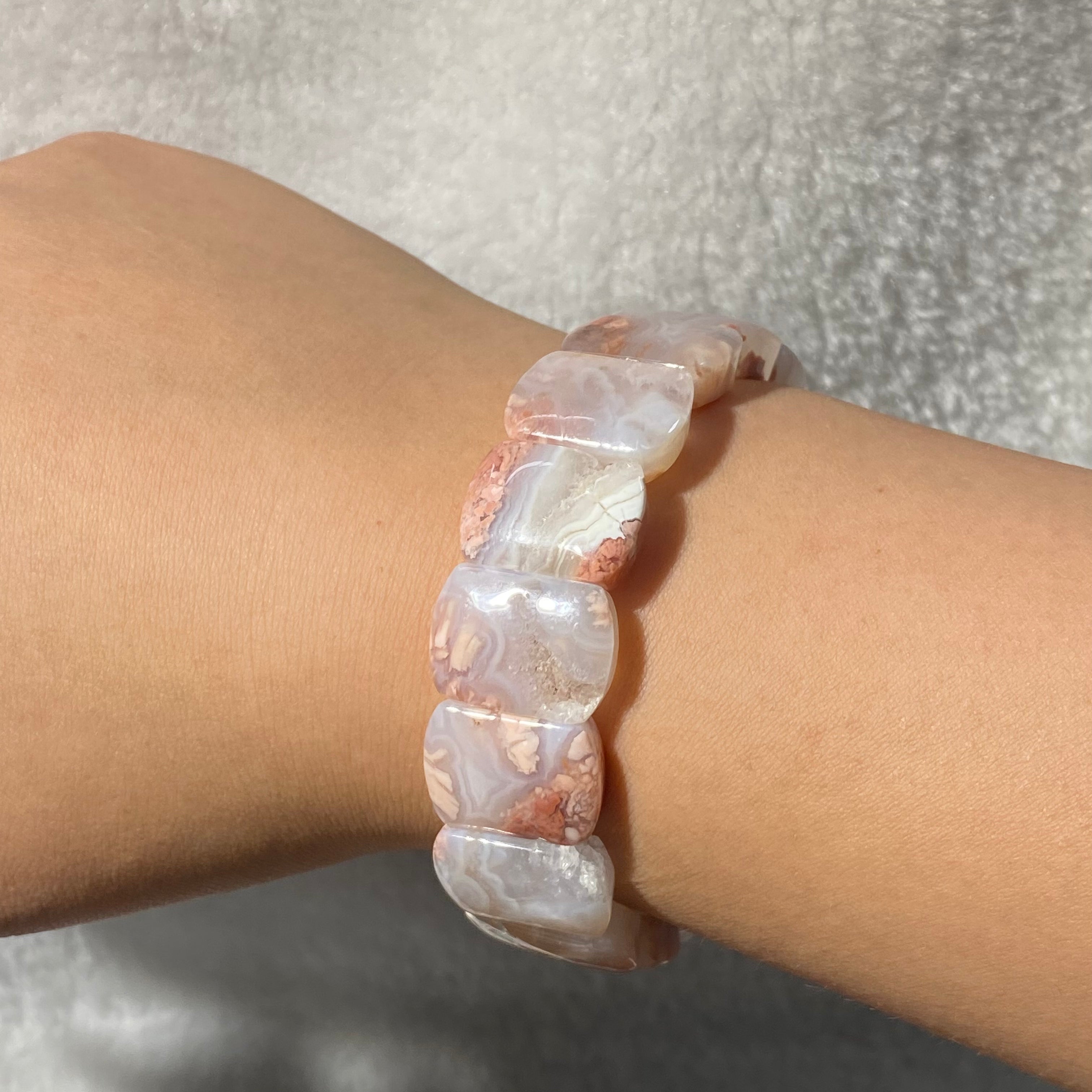 Natural Pink Agate Soft Bangle, Bead Size 18mm, Fits 17cm Wrist