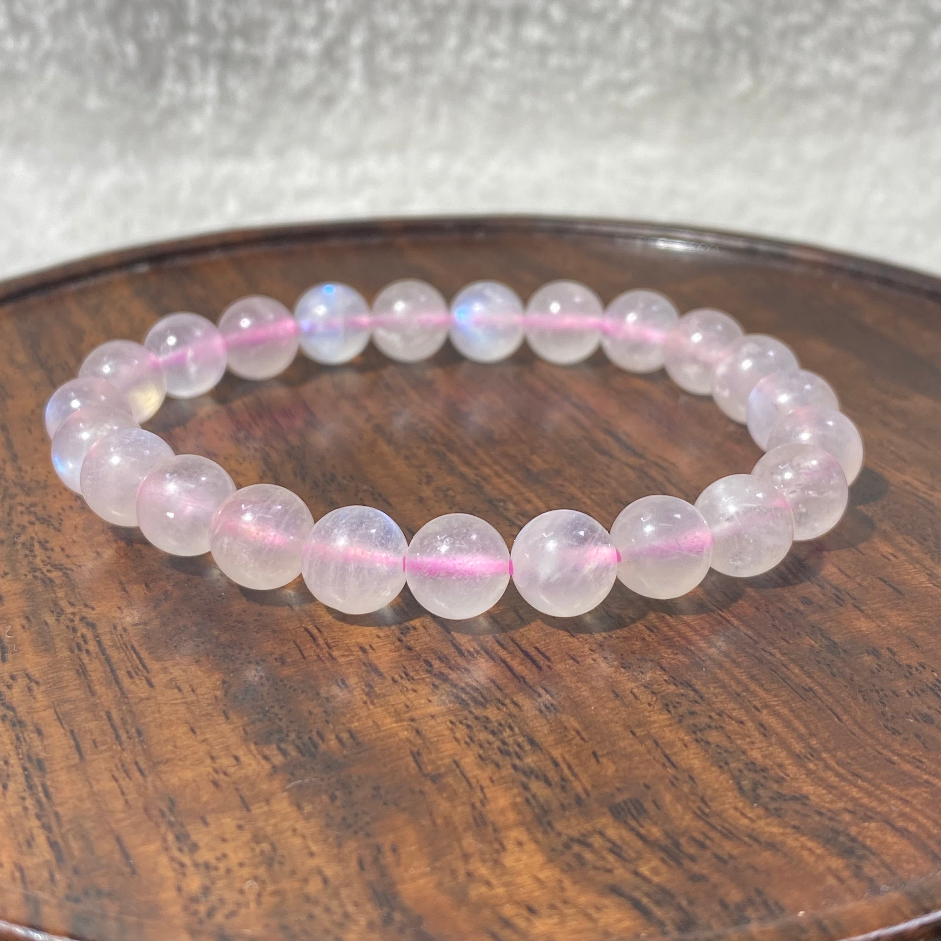 Natural Pink Moonstone Round Bead Stretch Bracelet, Bead Size 8.2mm, Fits 15.5cm Wrist