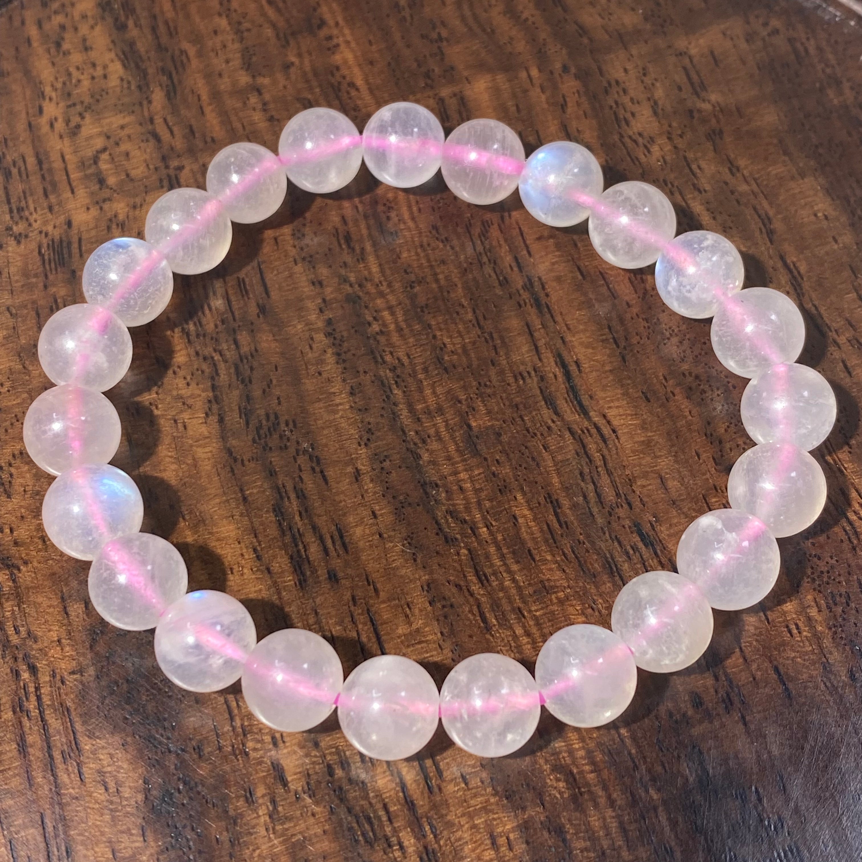 Natural Pink Moonstone Round Bead Stretch Bracelet, Bead Size 8.2mm, Fits 15.5cm Wrist