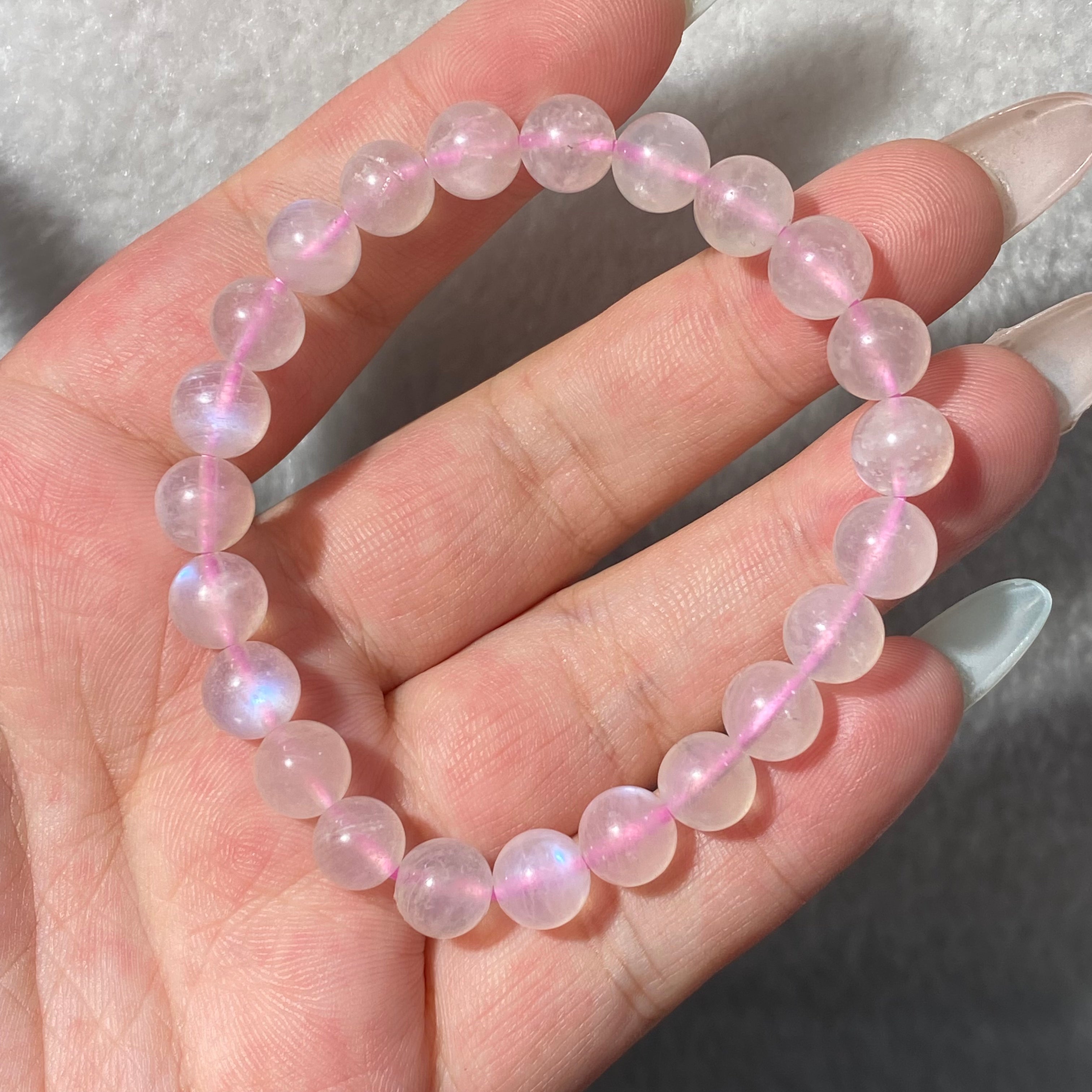 Natural Pink Moonstone Round Bead Stretch Bracelet, Bead Size 8.2mm, Fits 15.5cm Wrist