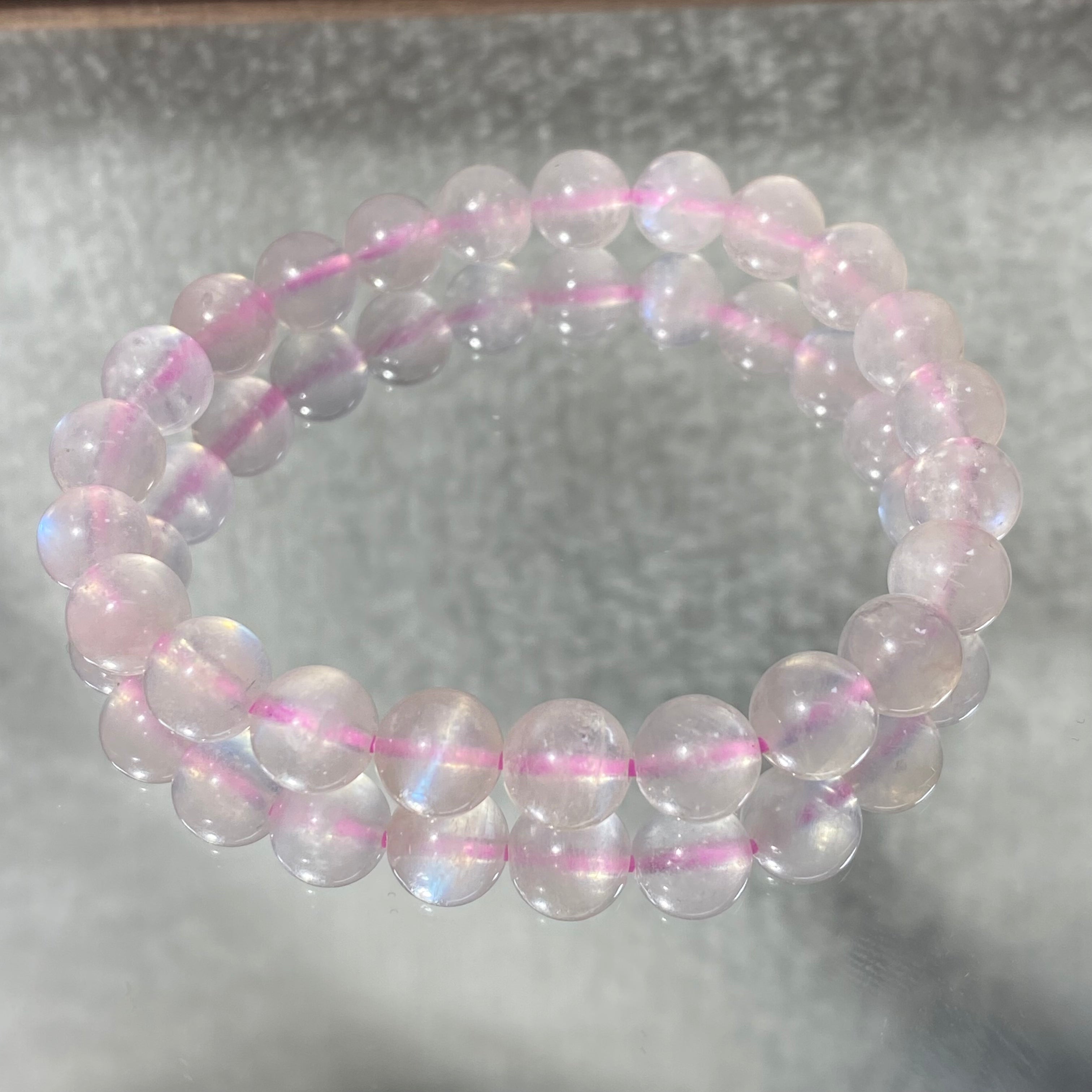 Natural Pink Moonstone Round Bead Stretch Bracelet, Bead Size 8.2mm, Fits 15.5cm Wrist