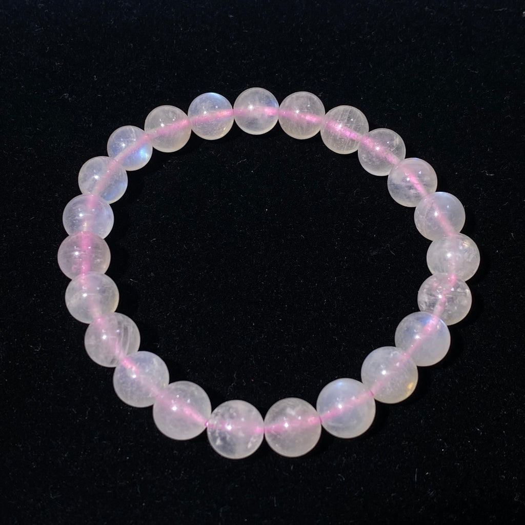 Natural Pink Moonstone Round Bead Stretch Bracelet, Bead Size 8.2mm, Fits 15.5cm Wrist