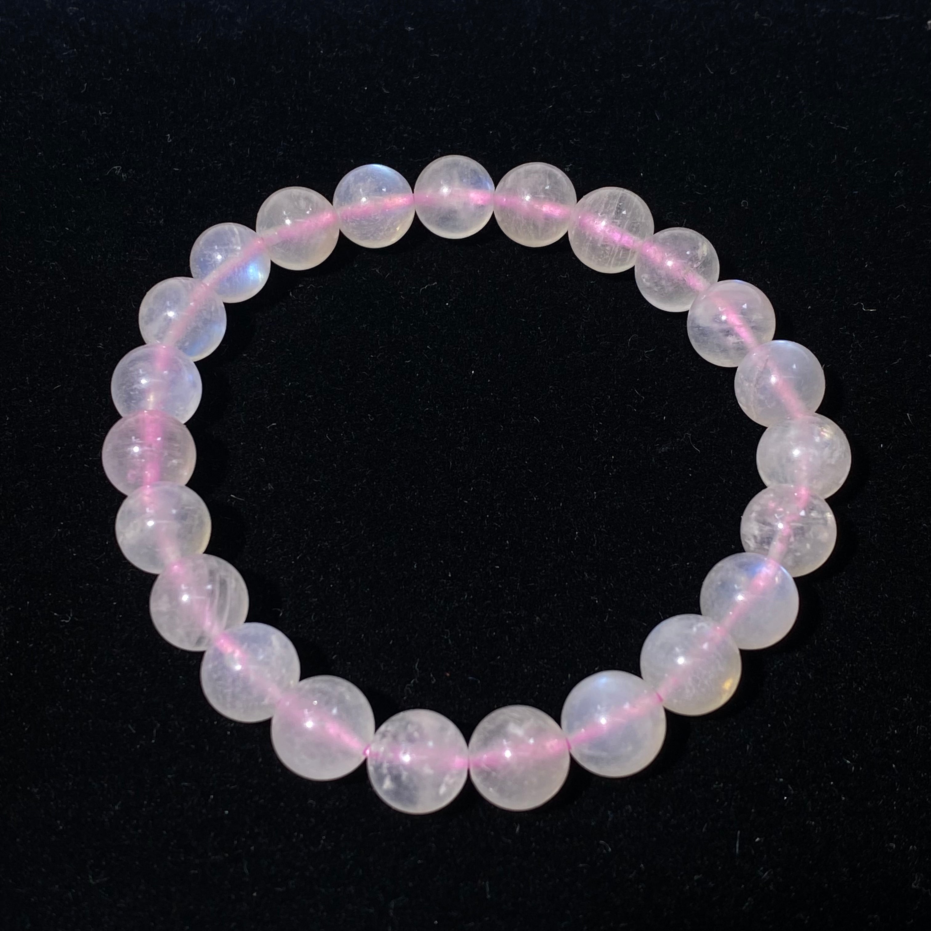 Natural Pink Moonstone Round Bead Stretch Bracelet, Bead Size 8.2mm, Fits 15.5cm Wrist