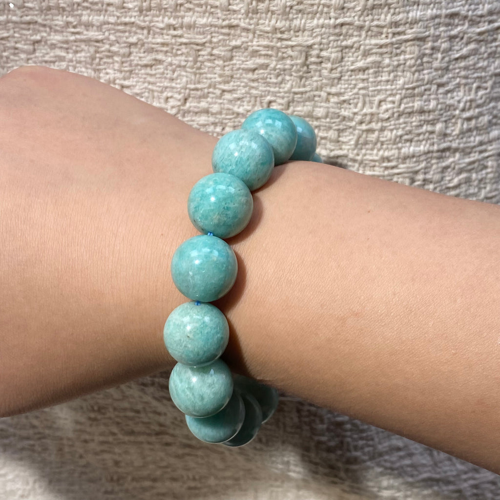 Amazonite Round Bead Bracelet, 15.2mm Standard Size, Fits 18cm Wrist