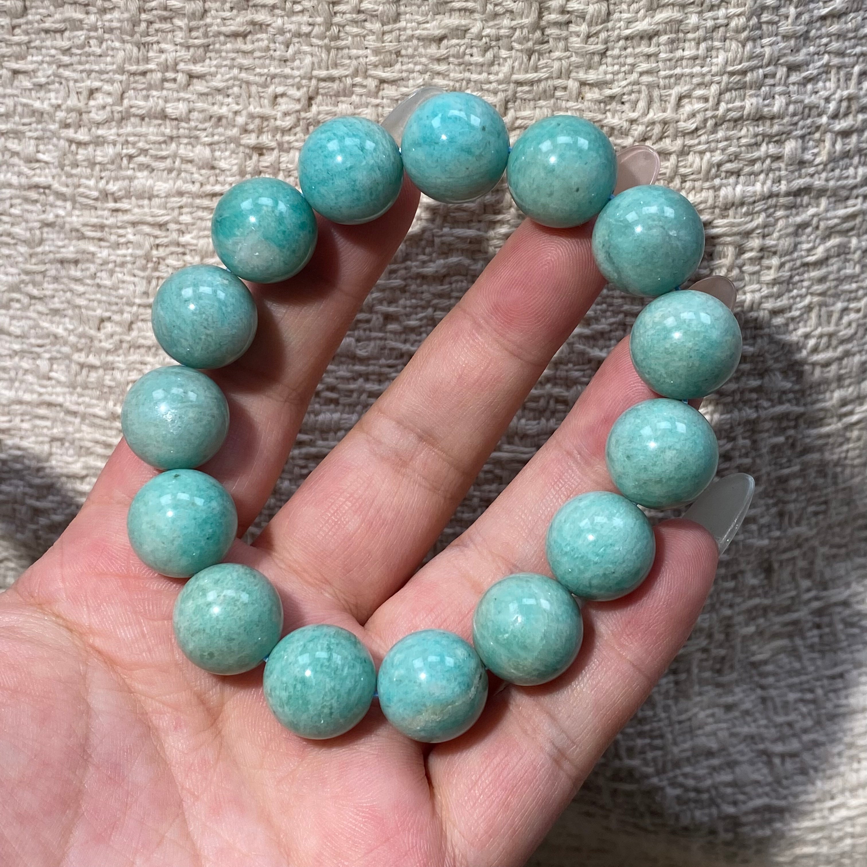 Amazonite Round Bead Bracelet, 15.2mm Standard Size, Fits 18cm Wrist