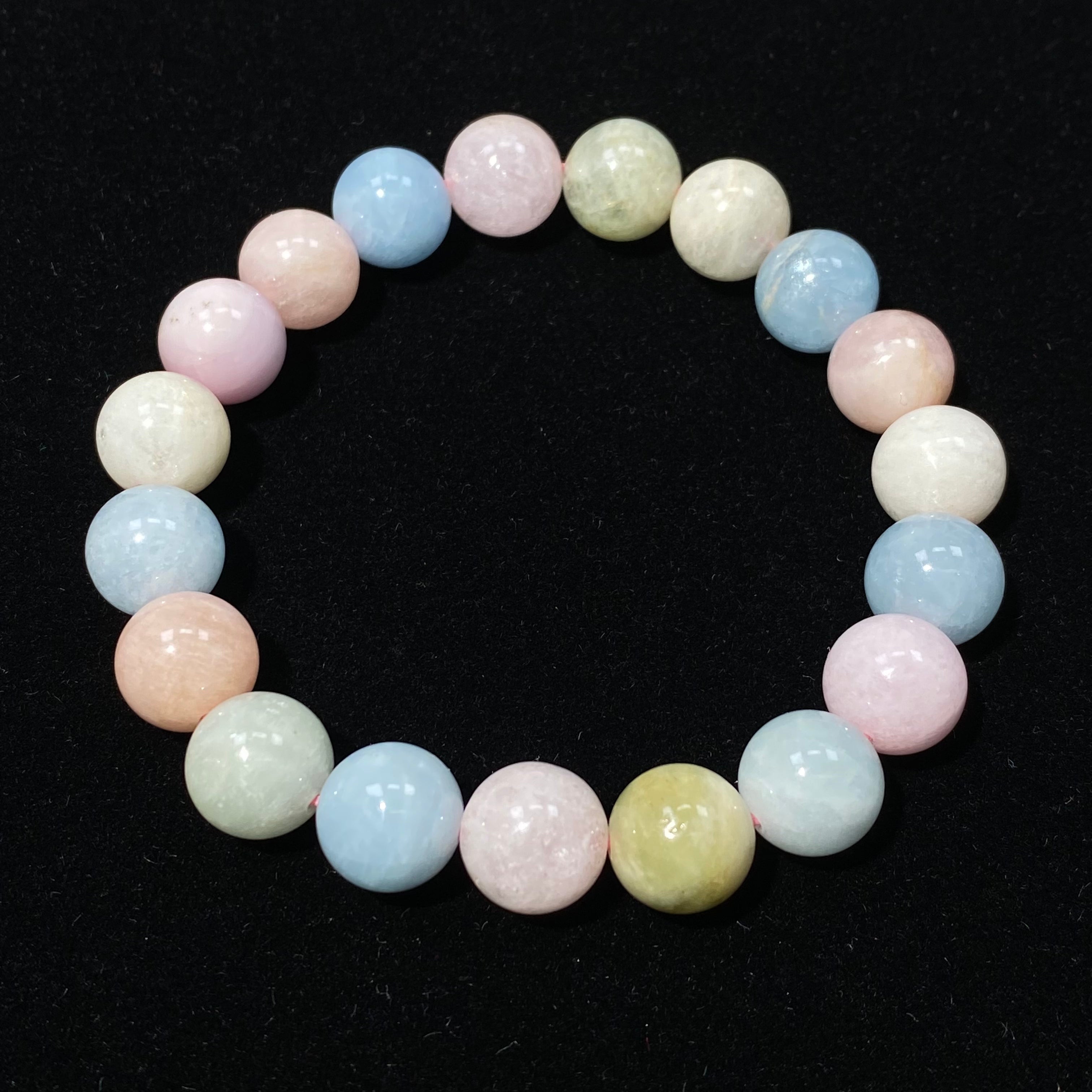Morganite Multicolor Round Bead Bracelet, 10.2mm Beads, Fits 15.5cm Wrist