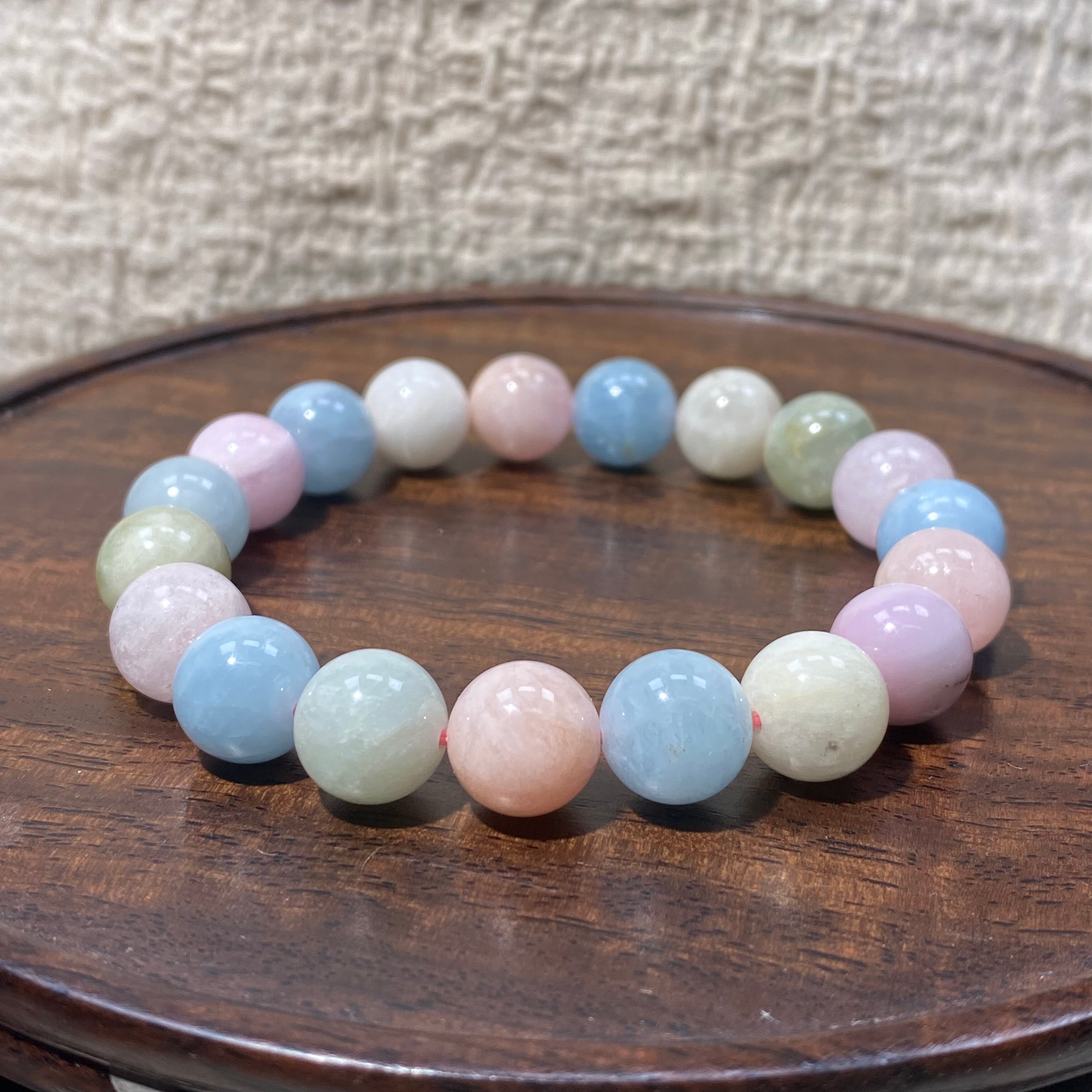 Morganite Multicolor Round Bead Bracelet, 10.2mm Beads, Fits 15.5cm Wrist