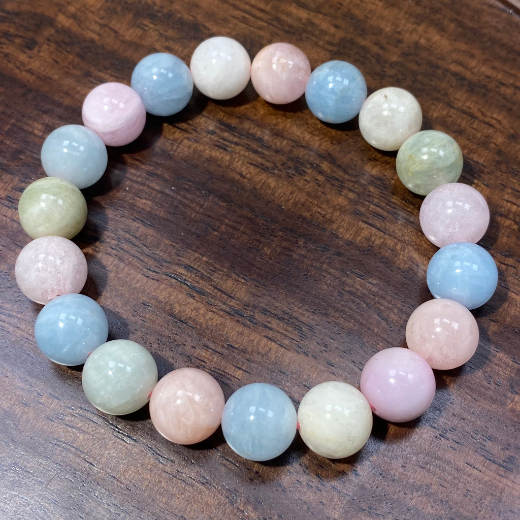Morganite Multicolor Round Bead Bracelet, 10.2mm Beads, Fits 15.5cm Wrist