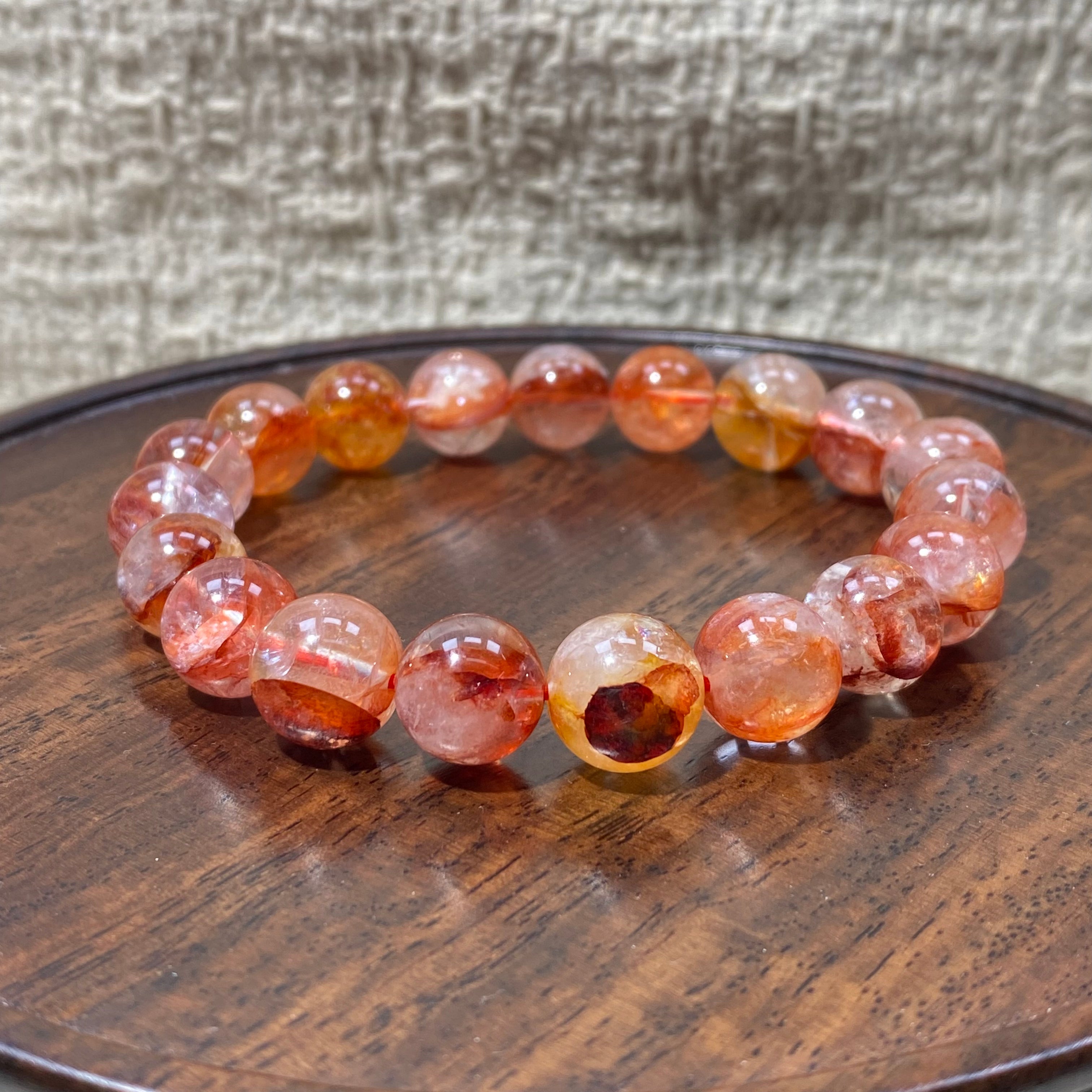 Fire Quartz Round Bead Bracelet, 10.9mm Beads, Fits 17cm Wrist