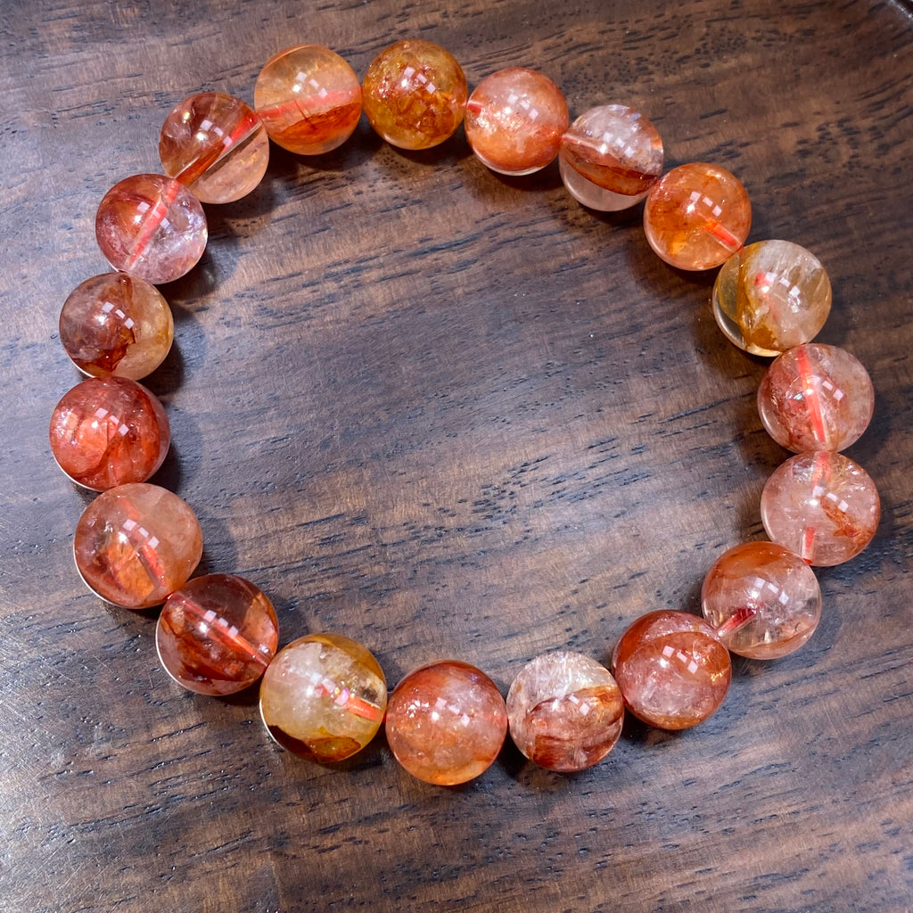 Fire Quartz Round Bead Bracelet, 10.9mm Beads, Fits 17cm Wrist