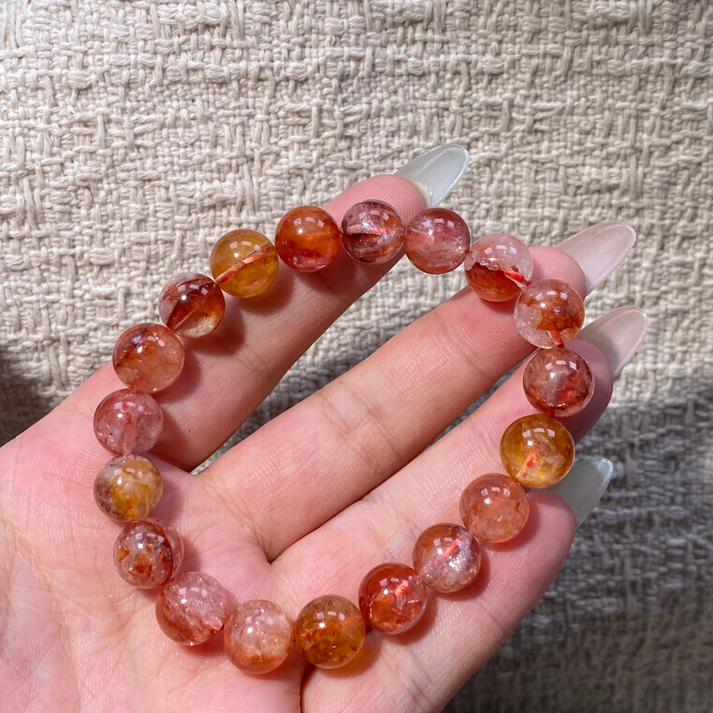 Fire Quartz Round Bead Bracelet, 10.9mm Beads, Fits 17cm Wrist