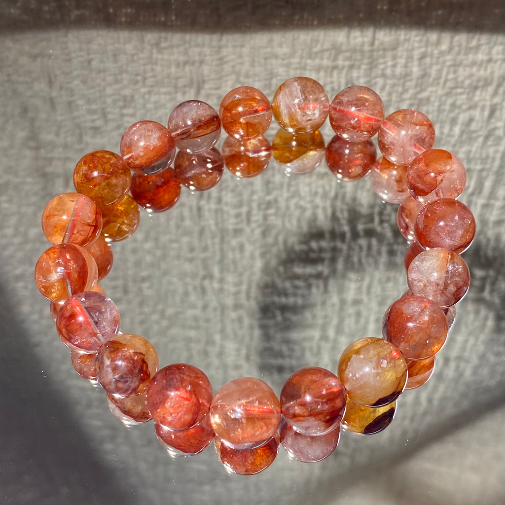 Fire Quartz Round Bead Bracelet, 10.9mm Beads, Fits 17cm Wrist