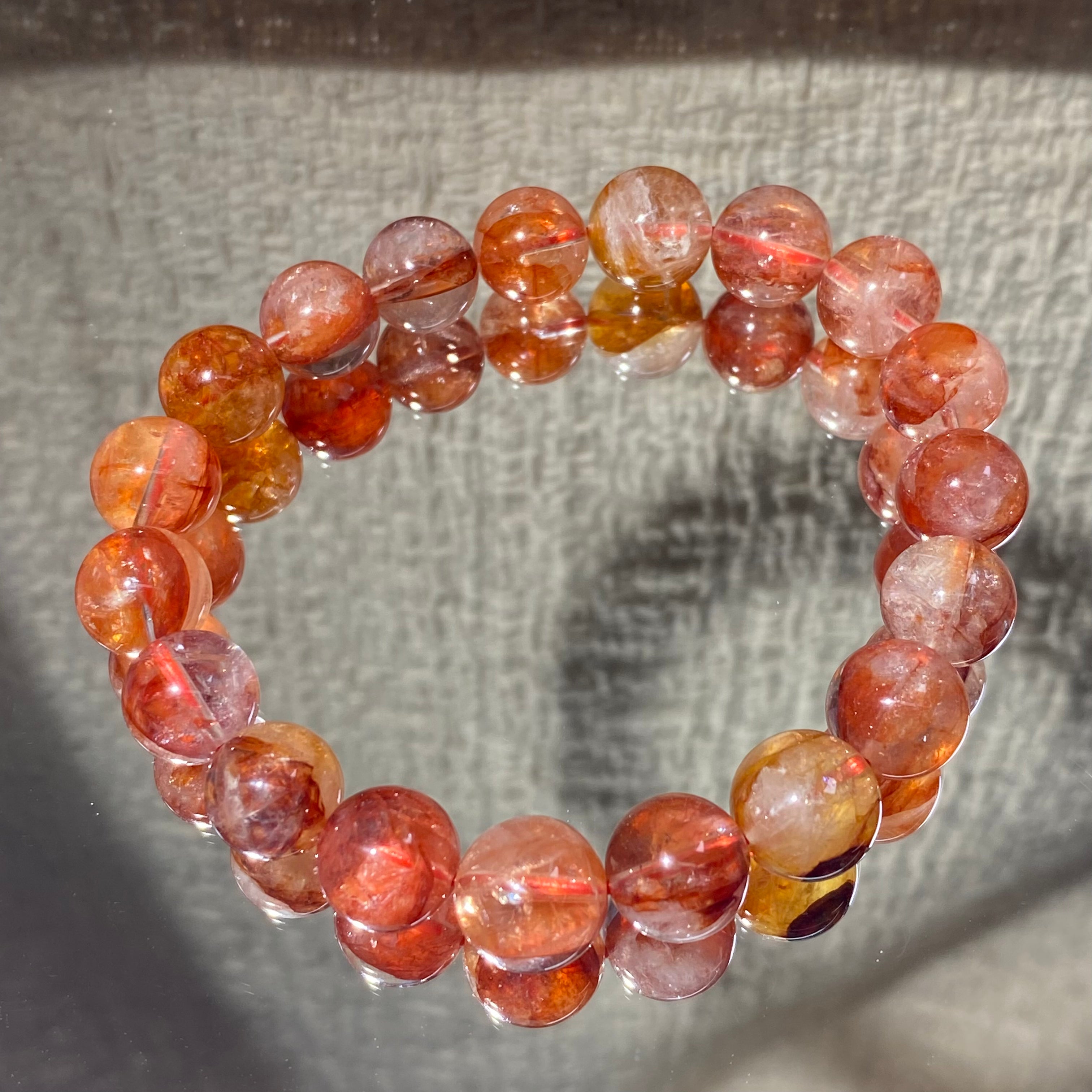 Fire Quartz Round Bead Bracelet, 10.9mm Beads, Fits 17cm Wrist