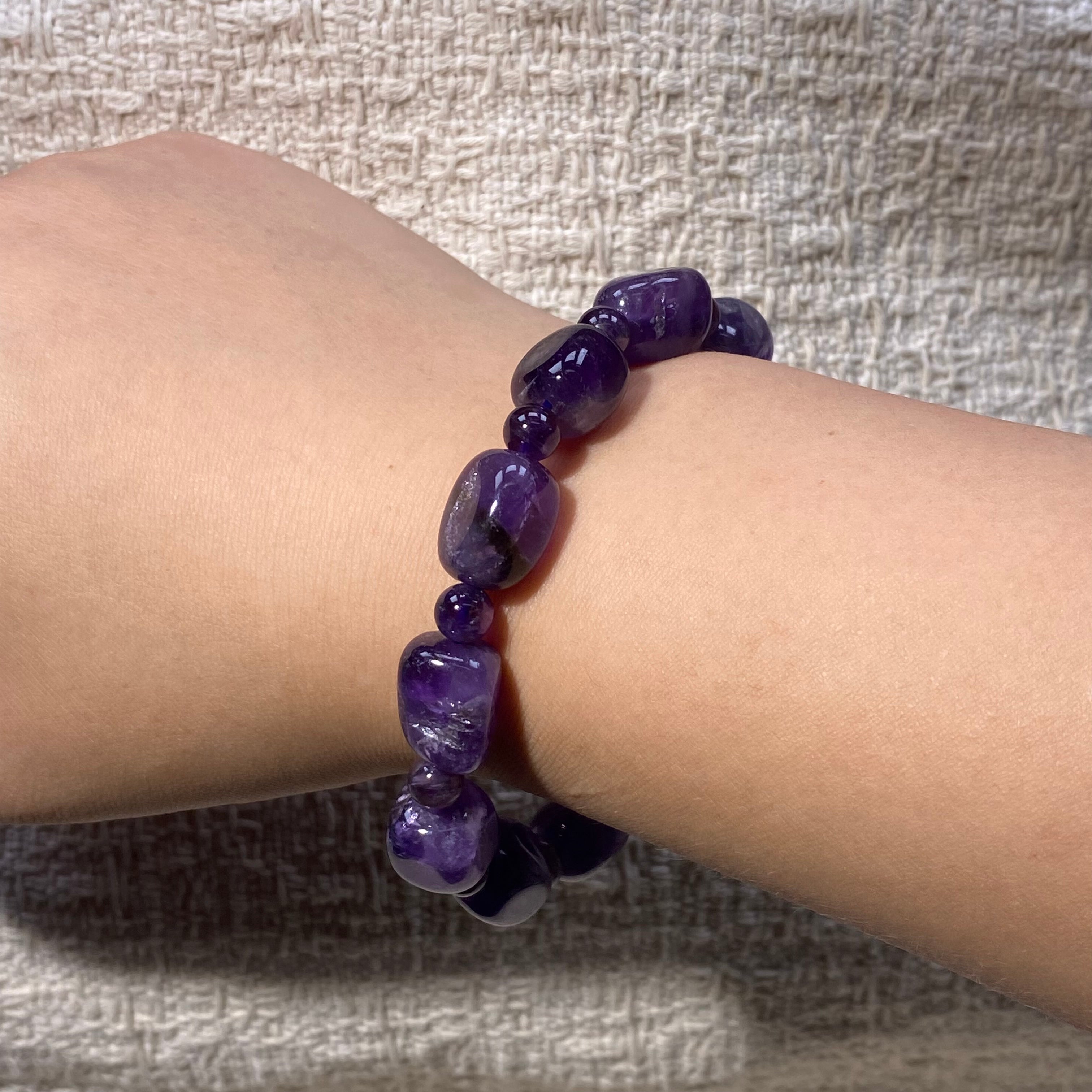 Amethyst Freeform Bead Bracelet, 10mm Beads, Fits 17cm Wrist