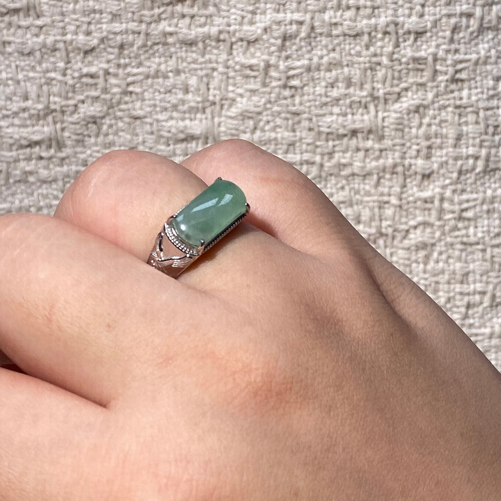 Natural Jadeite Saddle Silver Adjustable Ring