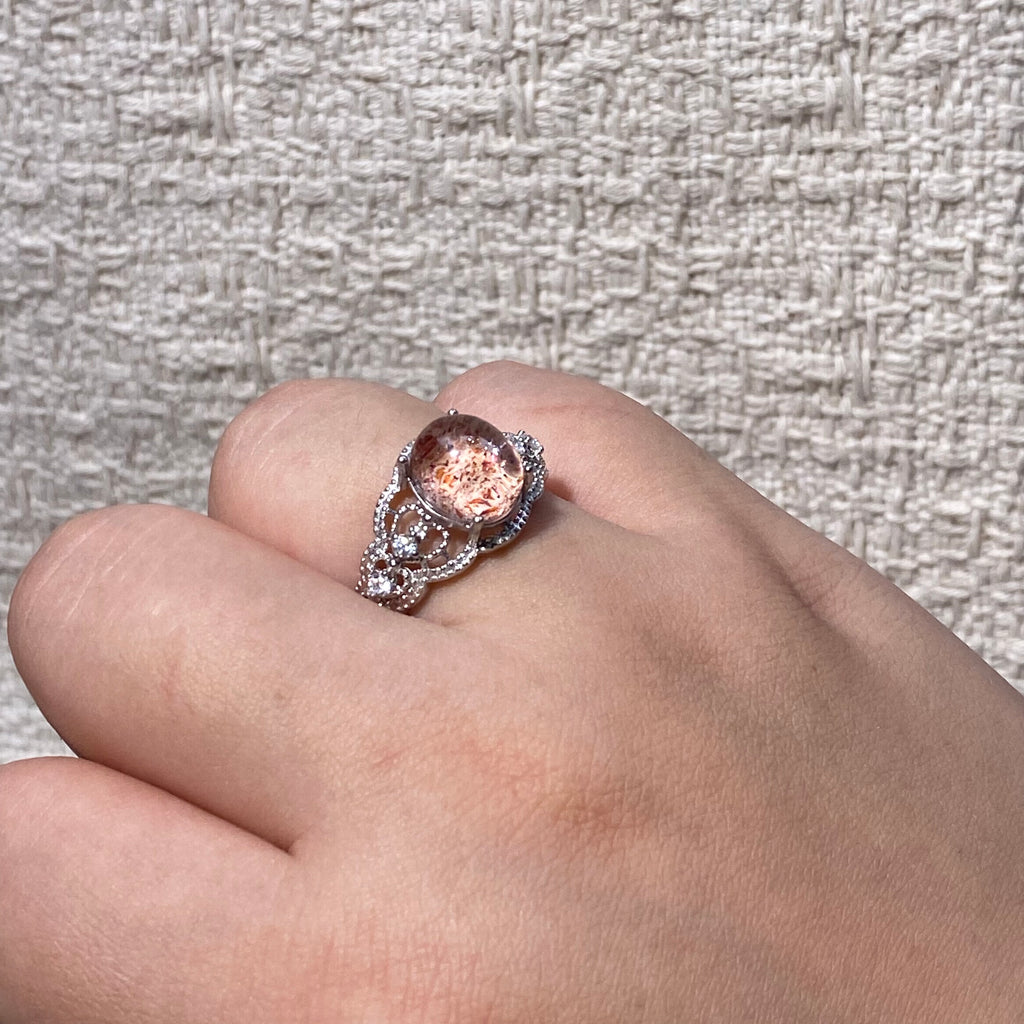 Natural Golden Strawberry Quartz Oval Hollow S925 Adjustable Ring