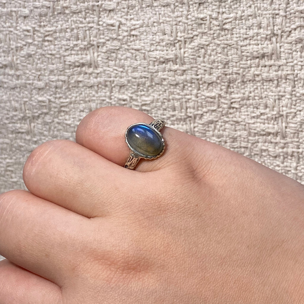 Natural Labradorite Oval S925 Adjustable Ring