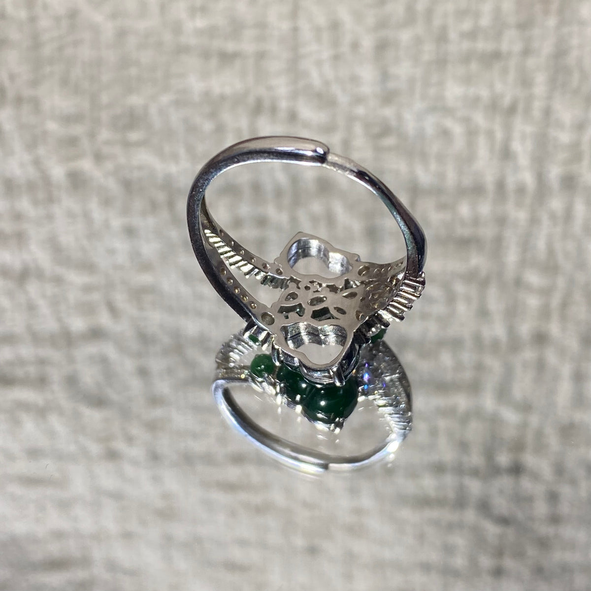 Natural Green Jade Gourd Diamond Inlaid Adjustable S925 Ring