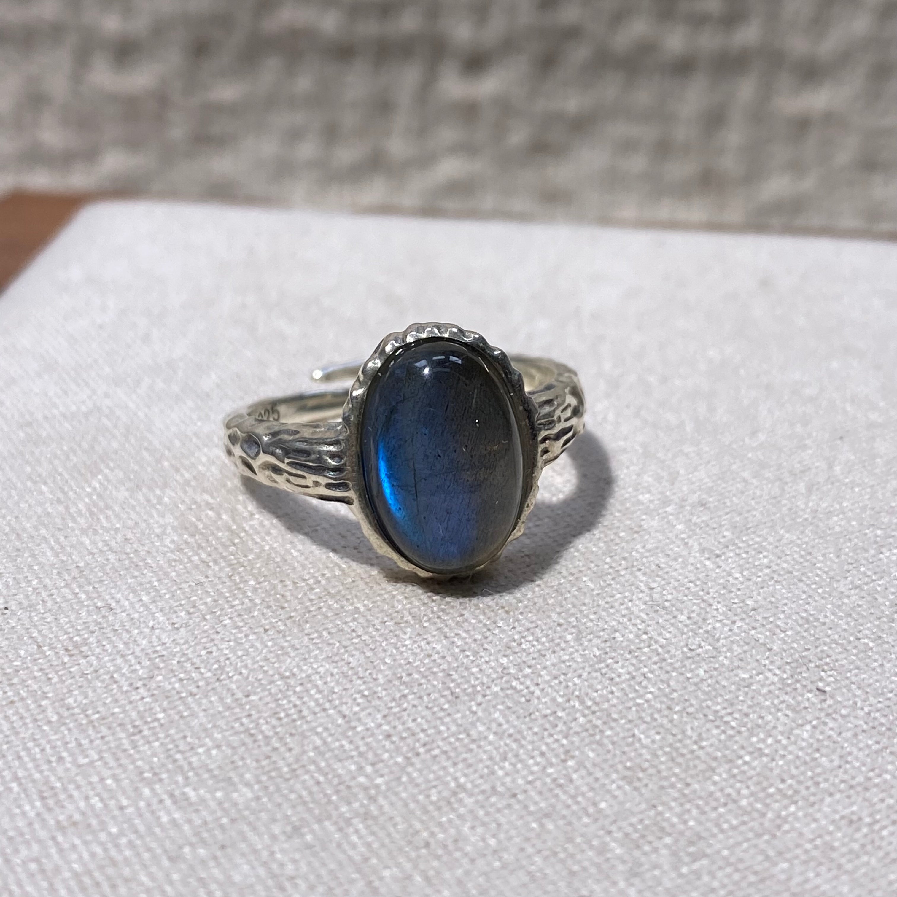 Natural Labradorite Oval S925 Adjustable Ring