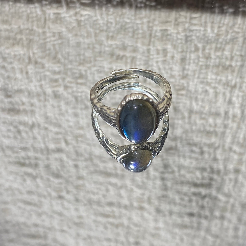 Natural Labradorite Oval S925 Adjustable Ring