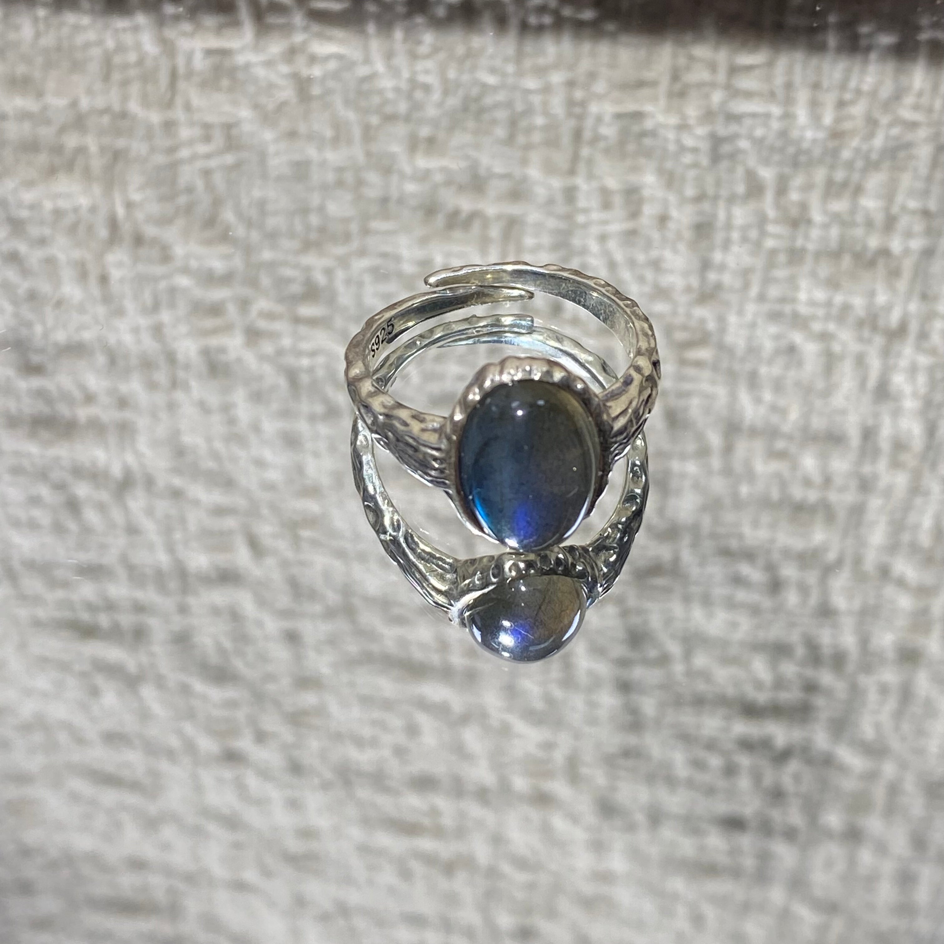 Natural Labradorite Oval S925 Adjustable Ring