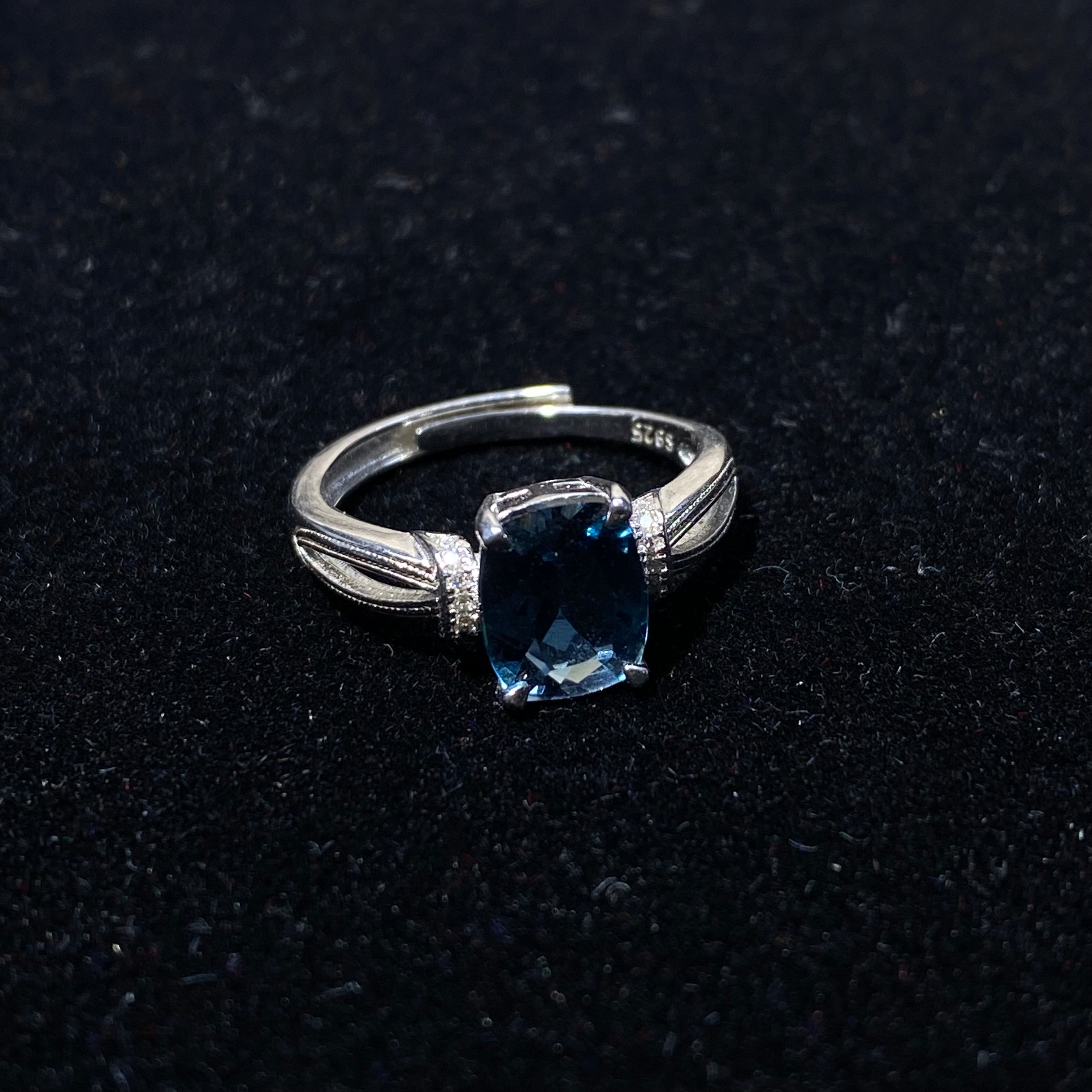London Blue Topaz Square Cut S925 Adjustable Ring