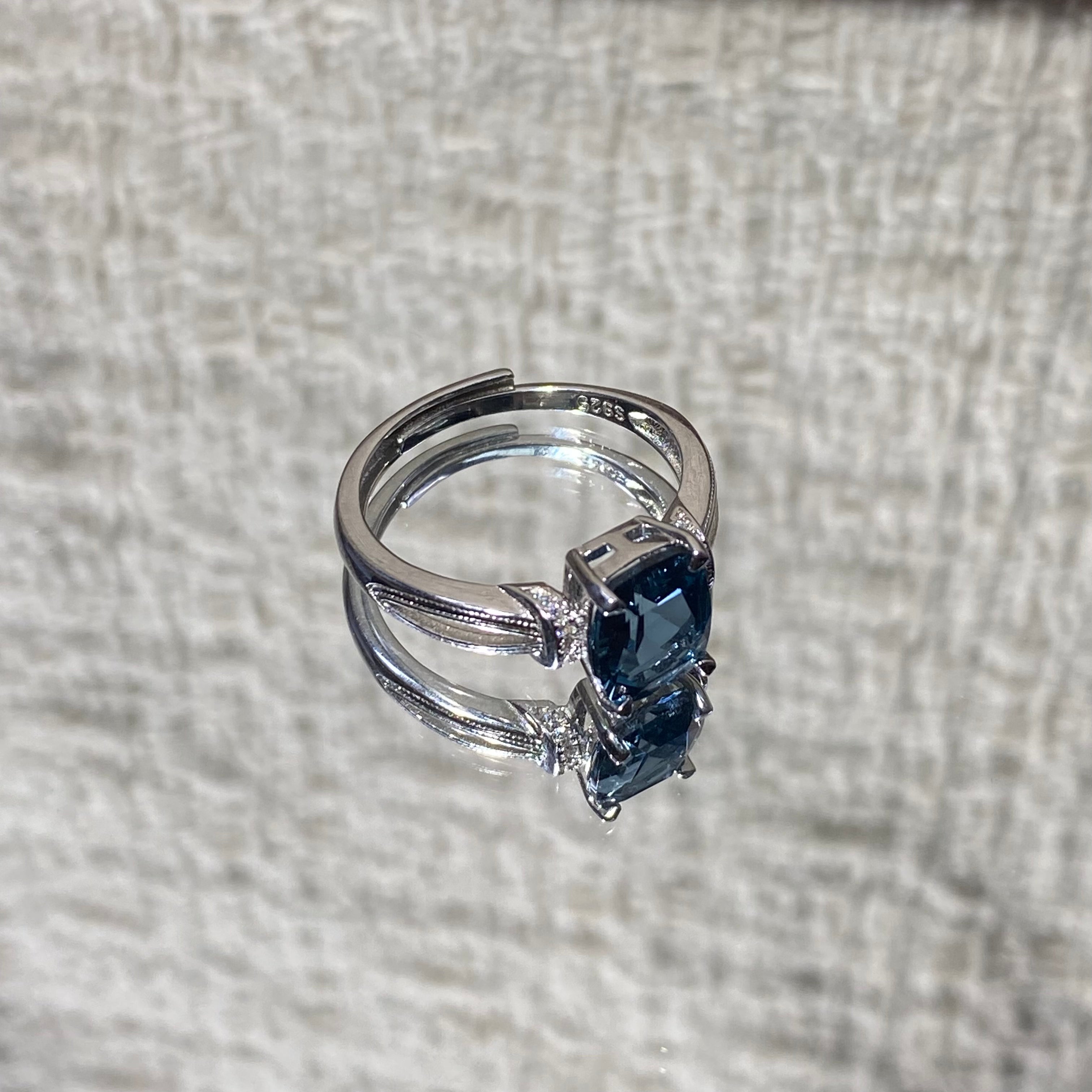 London Blue Topaz Square Cut S925 Adjustable Ring