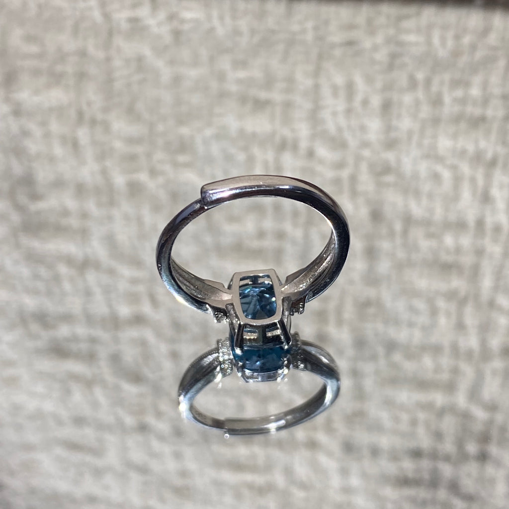 London Blue Topaz Square Cut S925 Adjustable Ring