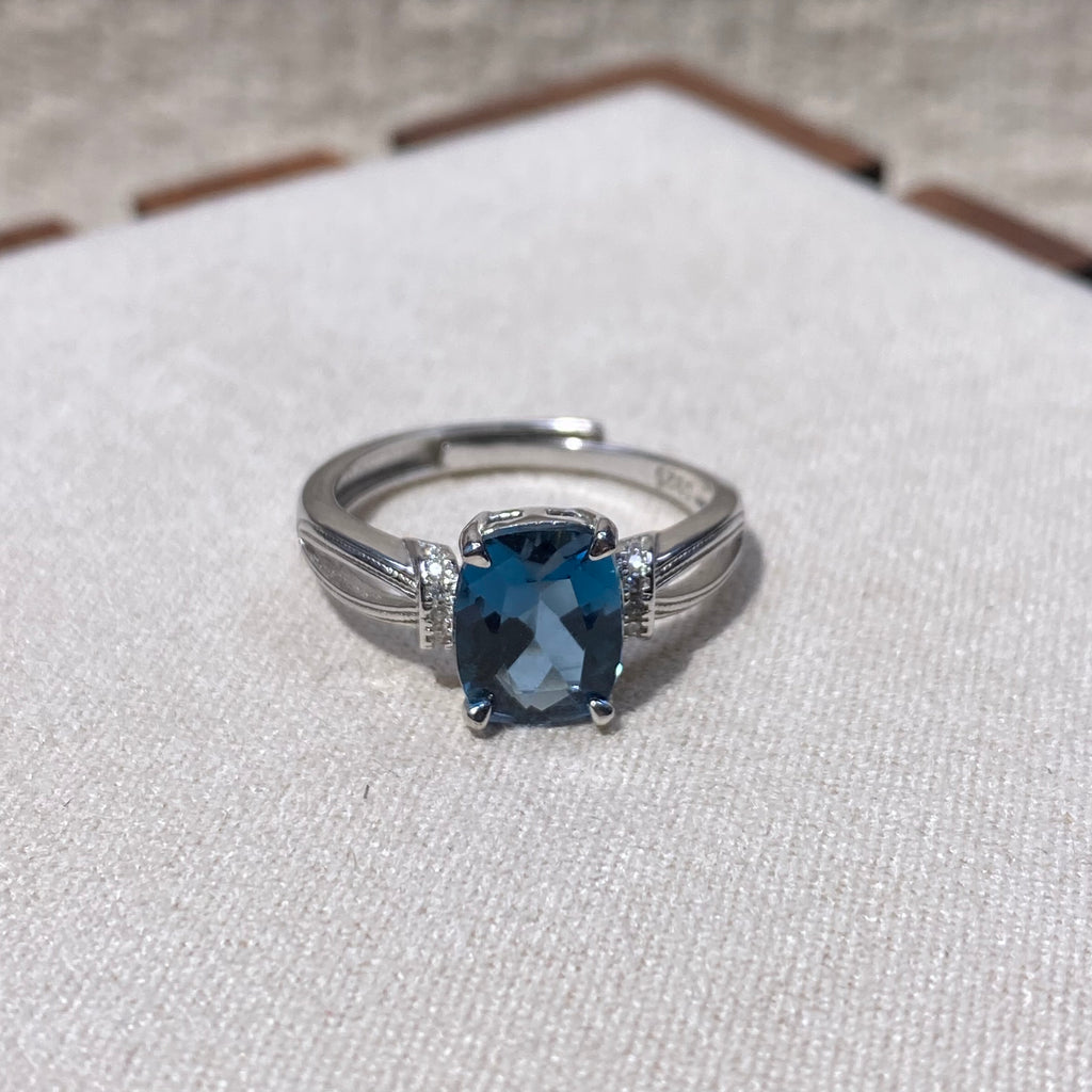 London Blue Topaz Square Cut S925 Adjustable Ring