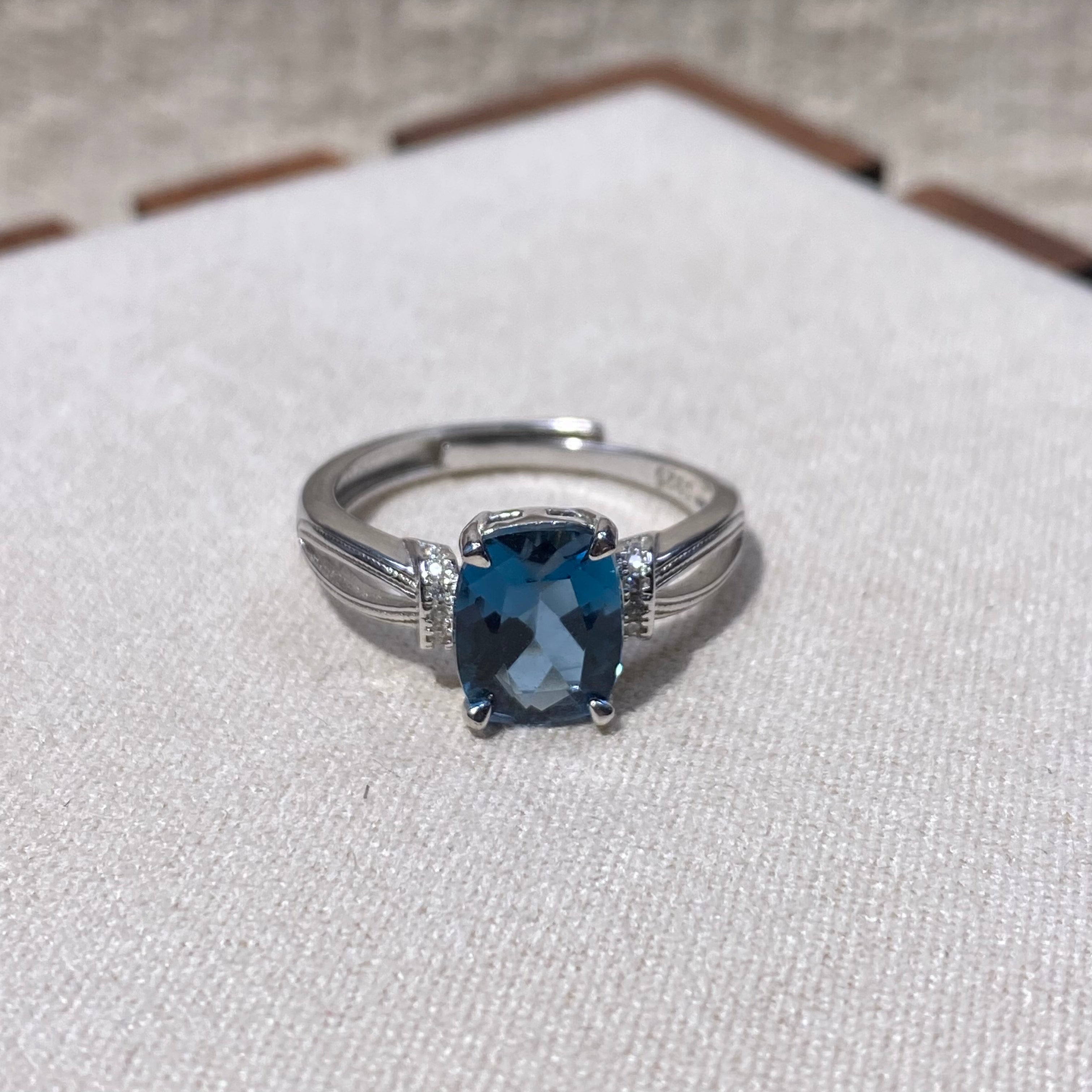 London Blue Topaz Square Cut S925 Adjustable Ring
