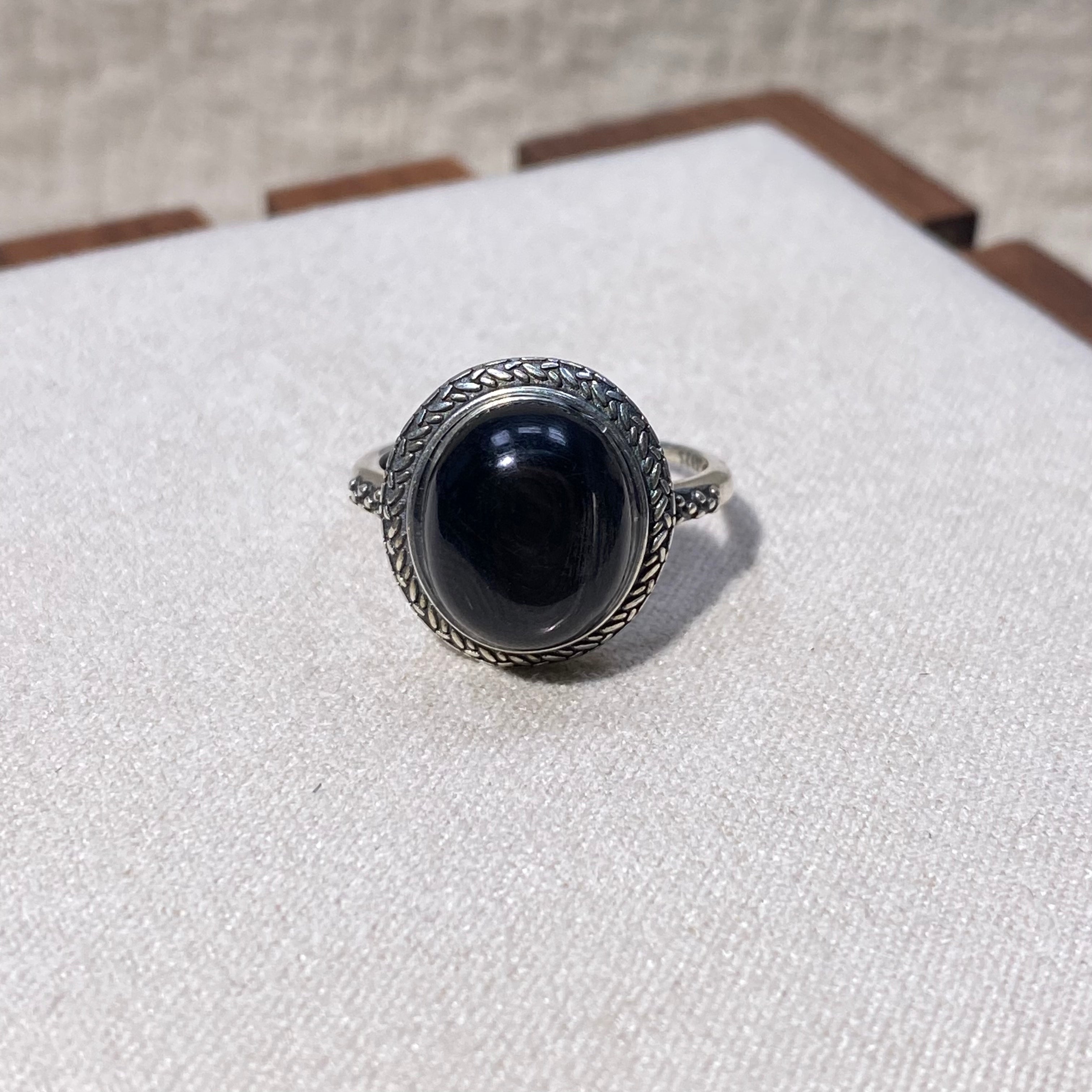 Natural Silver Sheen Obsidian Oval Vintage S925 Adjustable Ring