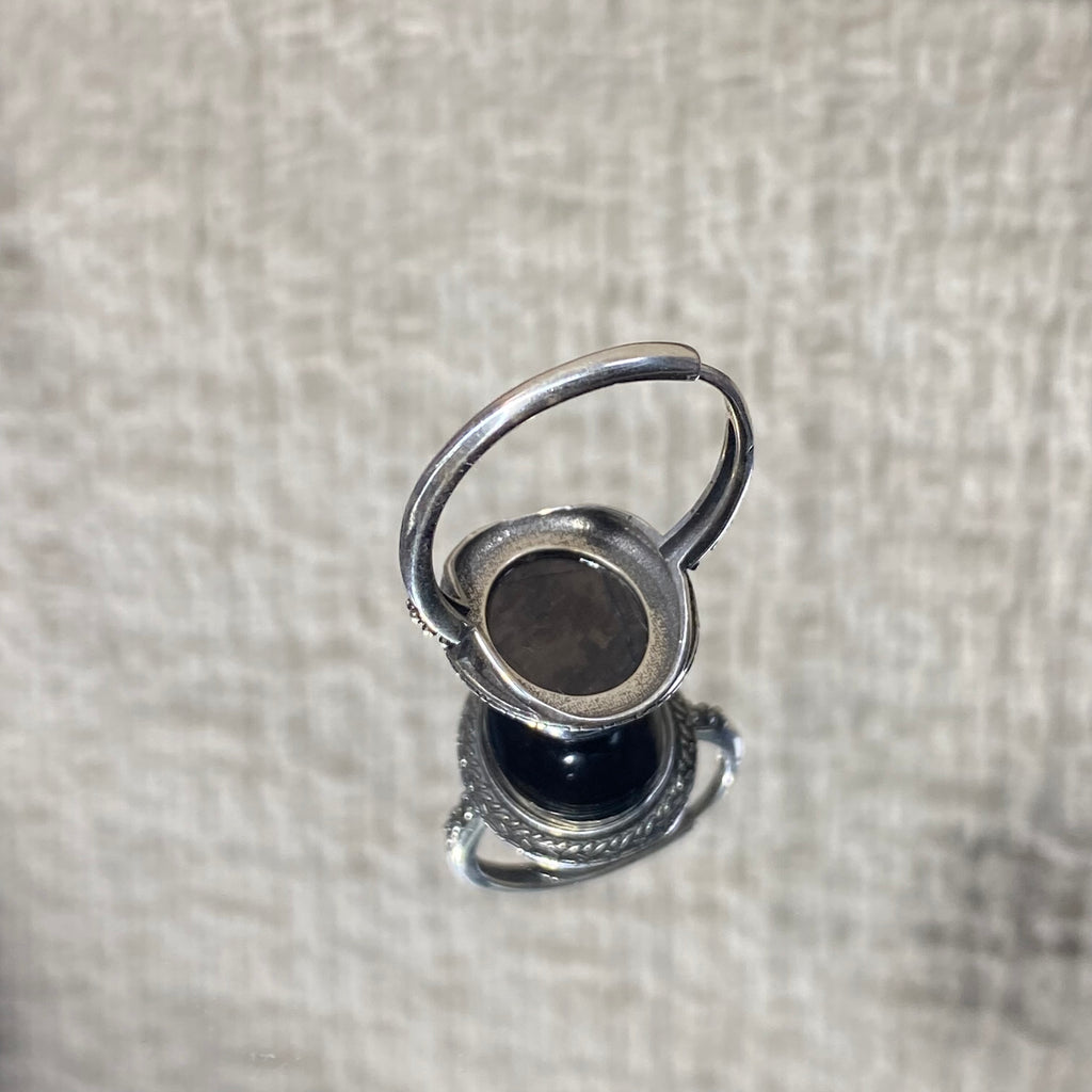 Natural Silver Sheen Obsidian Oval Vintage S925 Adjustable Ring